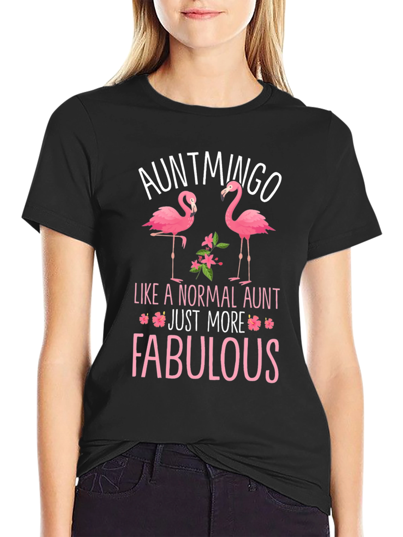 Black Auntmingo Flamingo Graphic T-Shirt - Fabulous Aunt Tee view 2