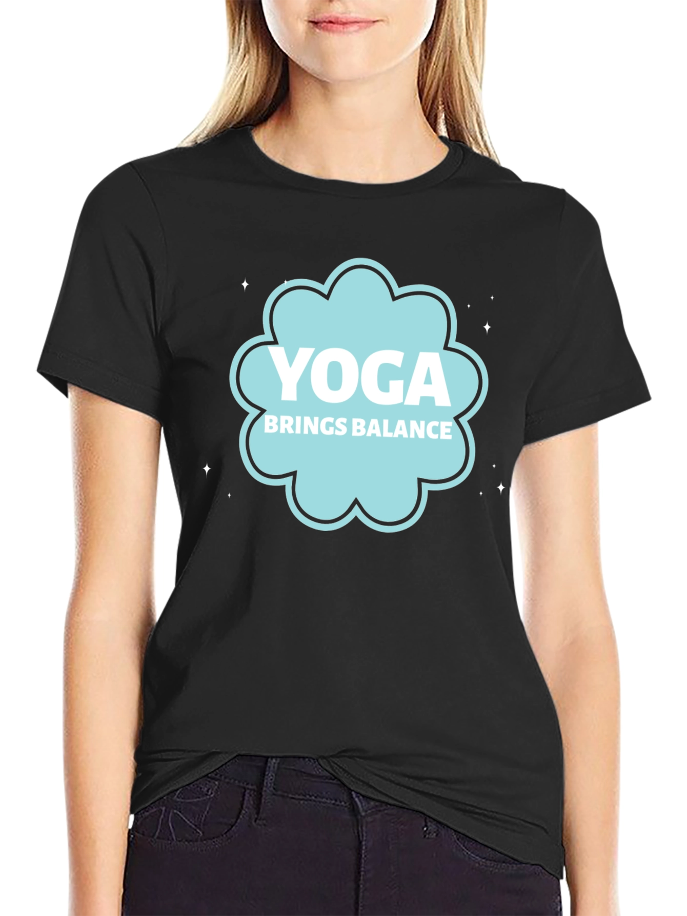 Black Yoga Brings Balance Black Graphic Tee view 2