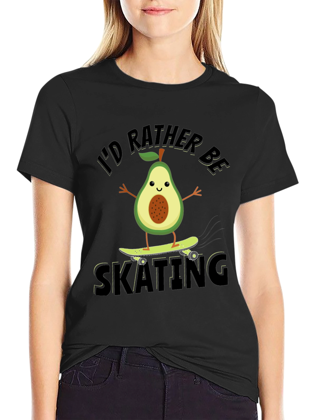 Black I'd Rather Be Skating Avocado Graphic Tee view 2