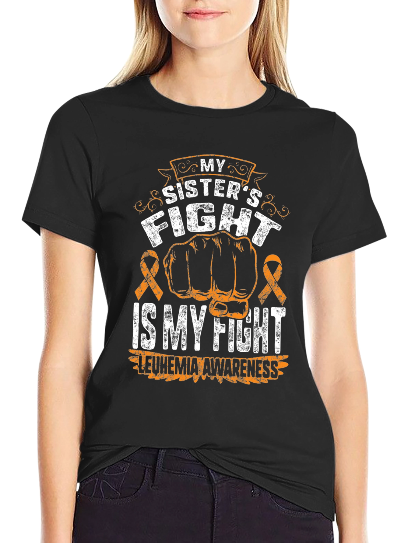 Black Leukemia Awareness T-Shirt: My Sister's Fight view 2