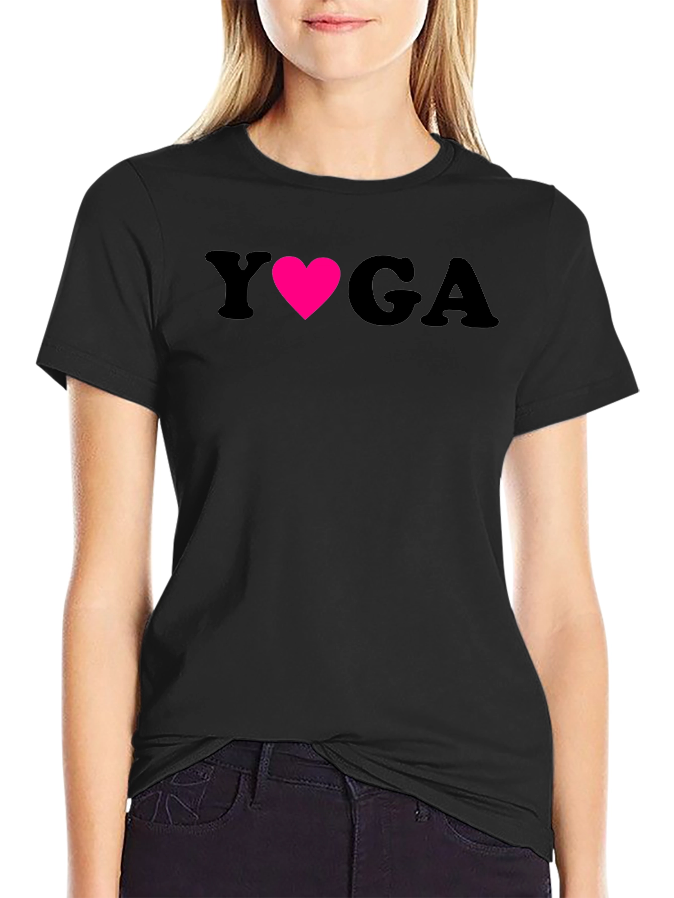 Black Yoga Heart Graphic Tee - Soft Cotton Blend Shirt view 2