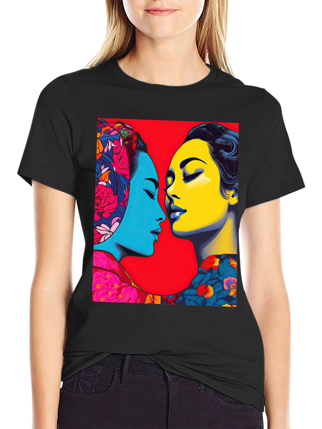 Black Artistic Portrait T-Shirt - Vivid Colors view 2
