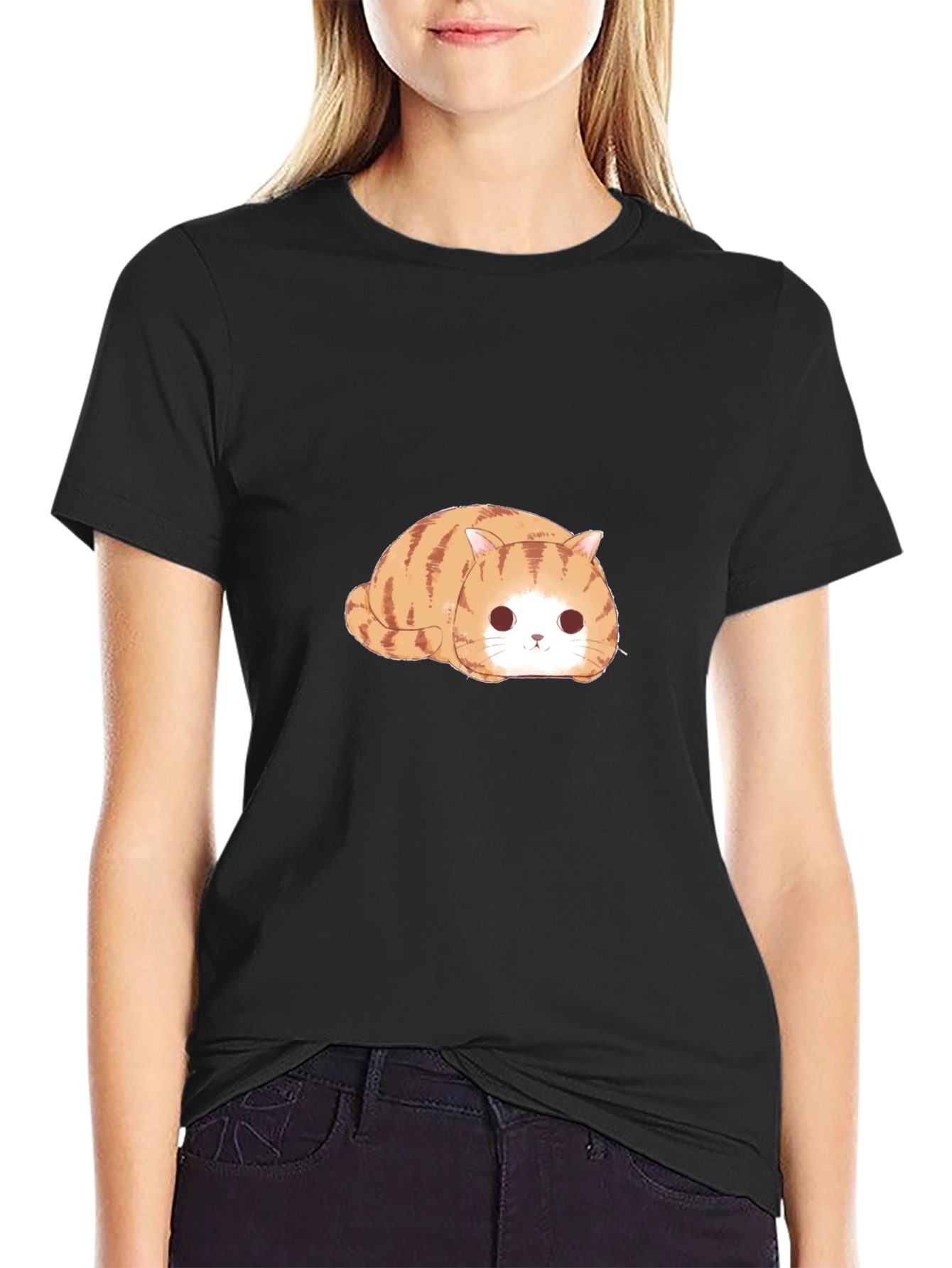 Black Cute Tabby Cat T-Shirt - Relaxed Fit view 2