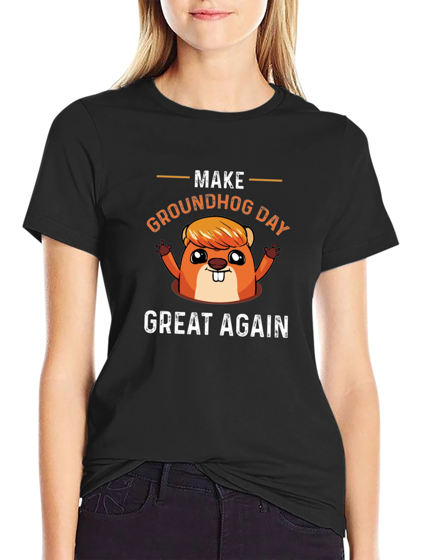 Black Make Groundhog Day Great Again Funny T-Shirt view 2