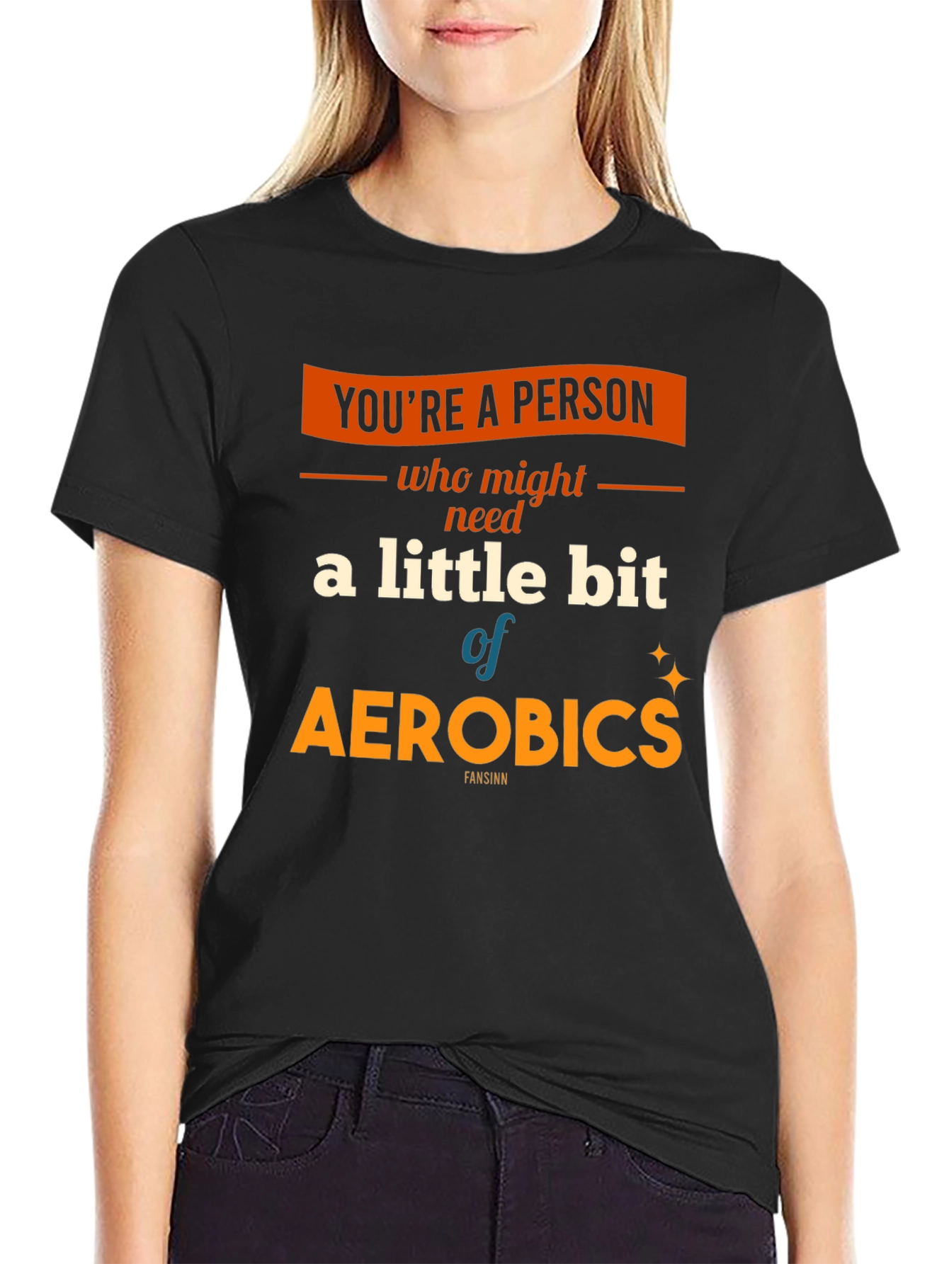 Black Aerobics T-Shirt: A Little Bit of Exercise Fun! view 2