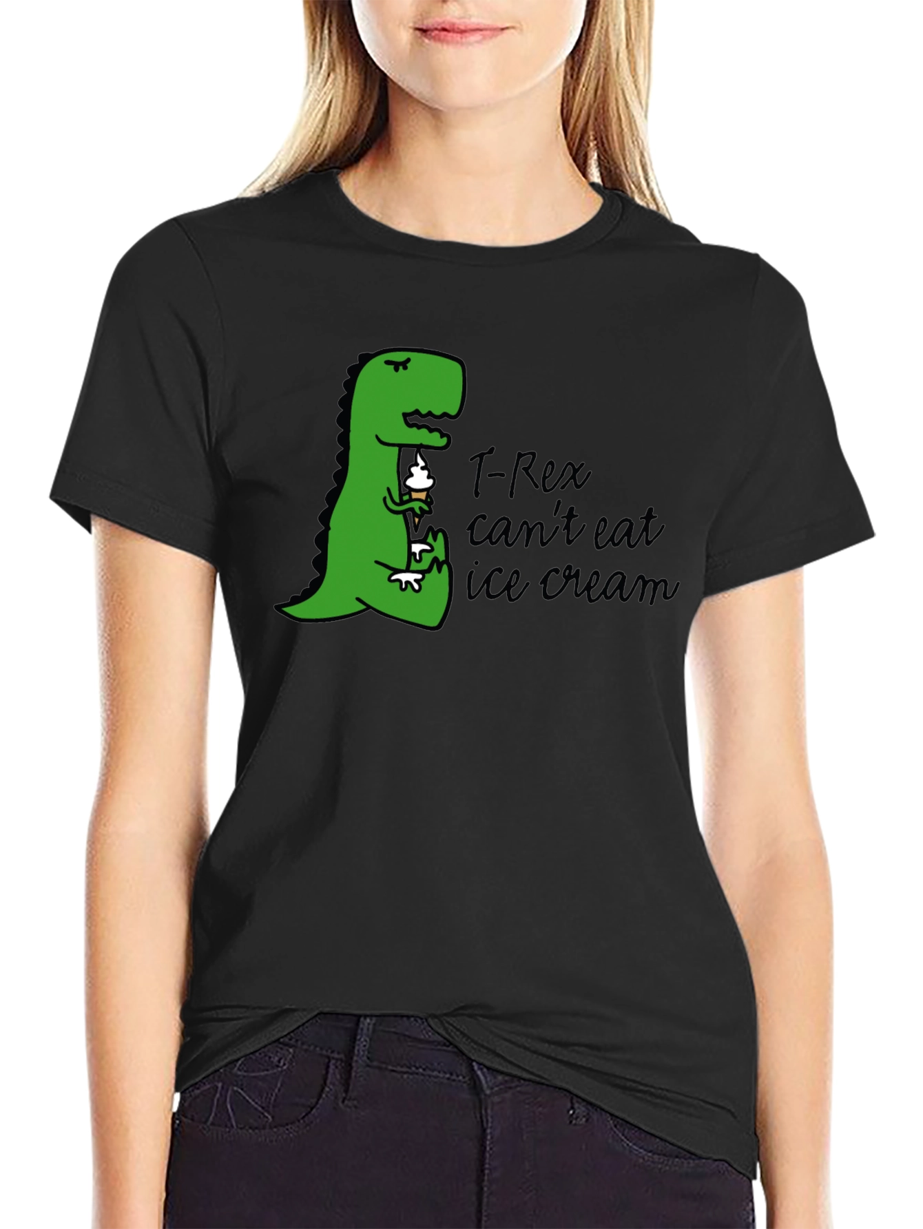 Black T-Rex Ice Cream Humor Graphic Tee view 2