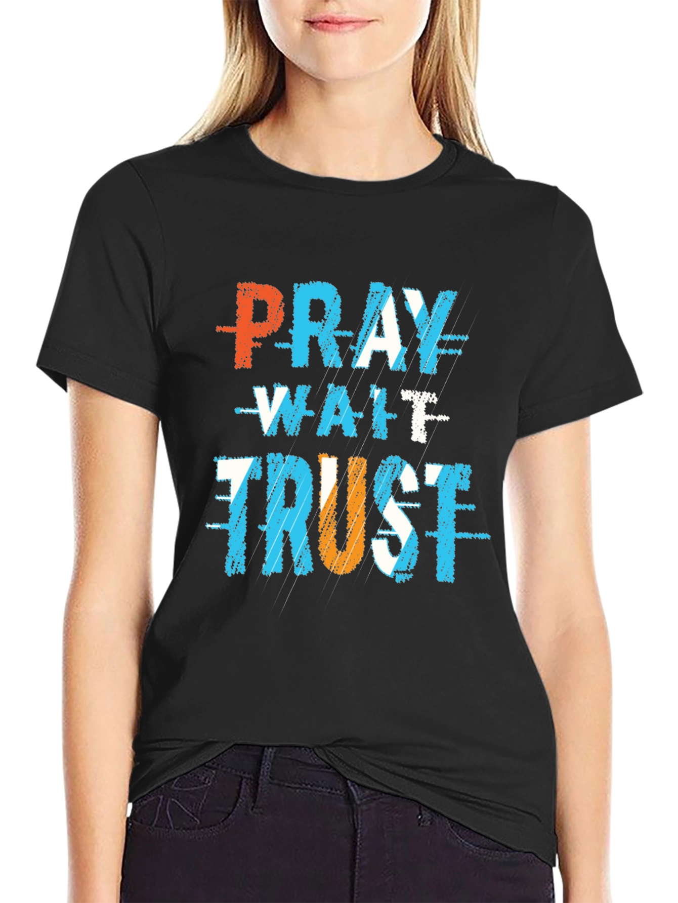 Black Pray Wait Trust Graphic T-Shirt view 2