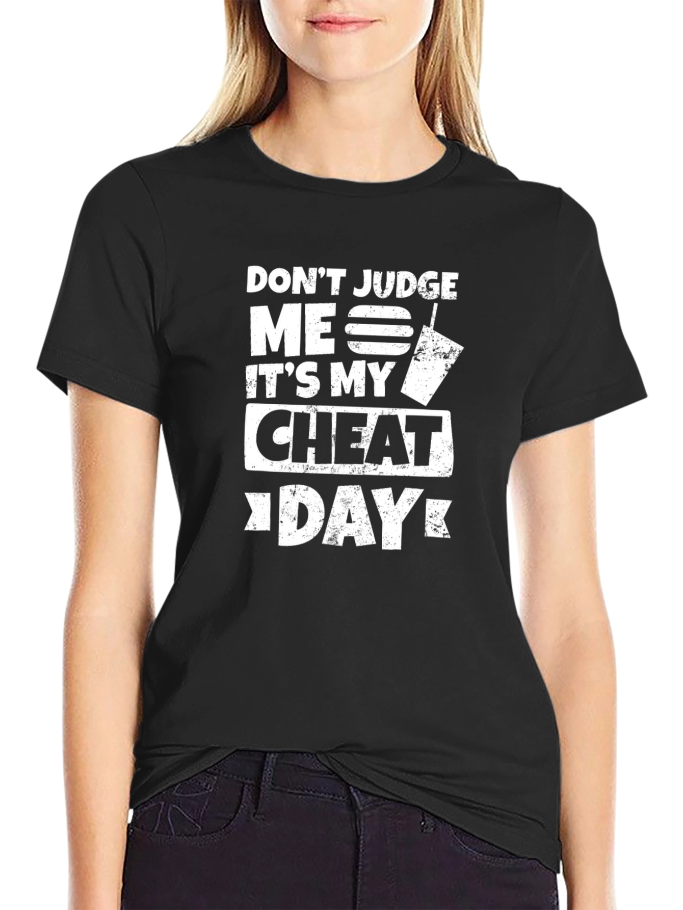 Black Don't Judge Me Cheat Day Black Graphic T-Shirt view 2