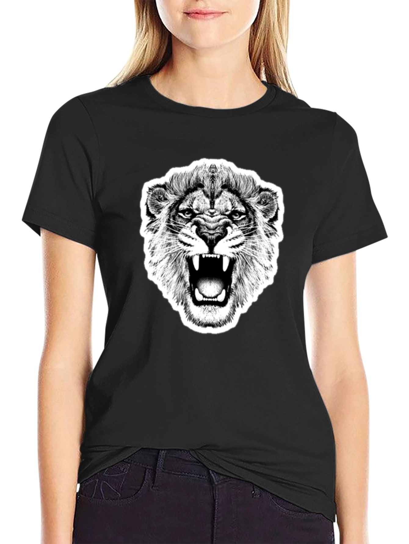 Black Lion Graphic Black T-Shirt - Bold Statement Tee view 2
