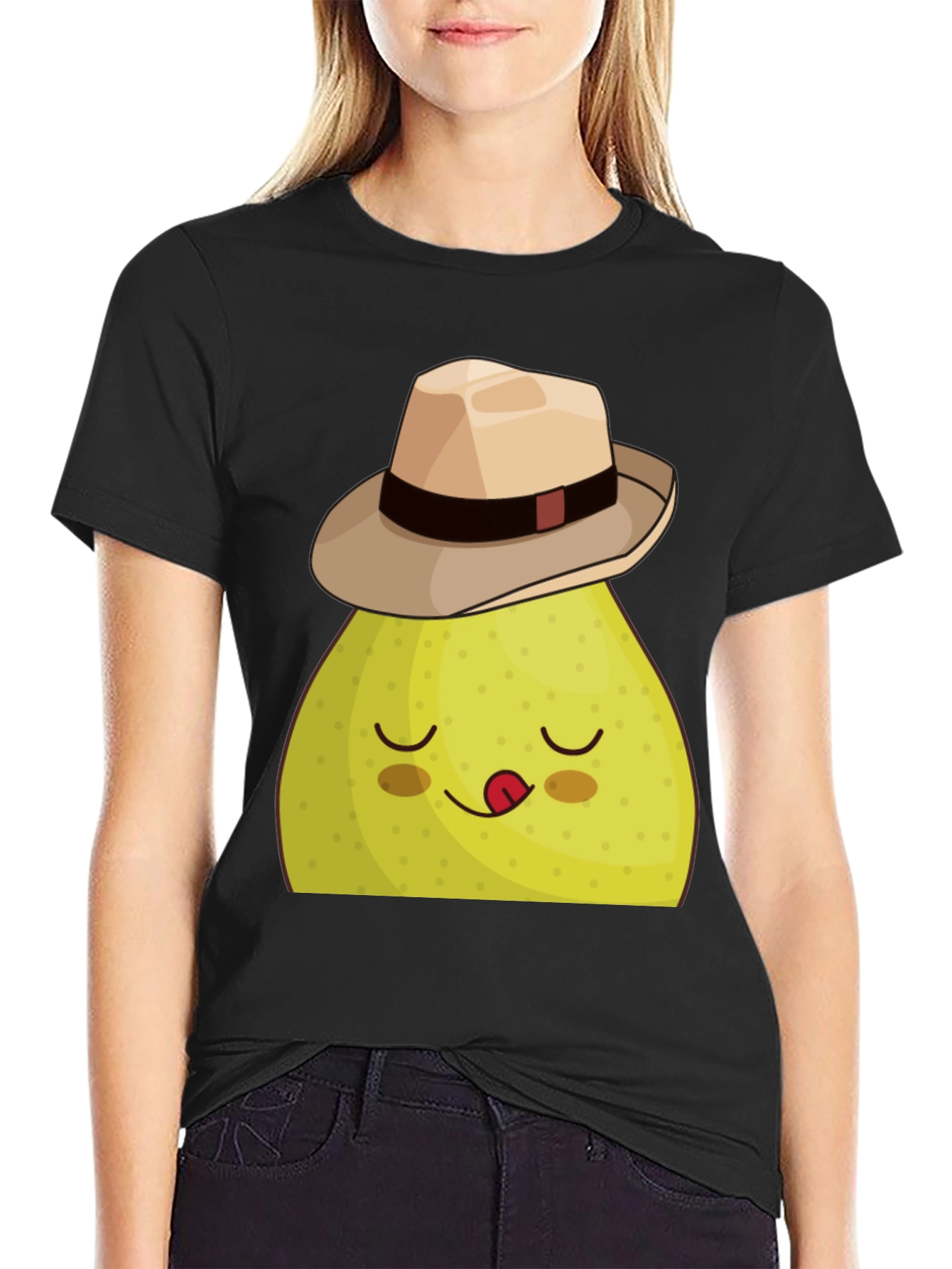 Black Funny Pear with Hat Graphic Tee - Black view 2