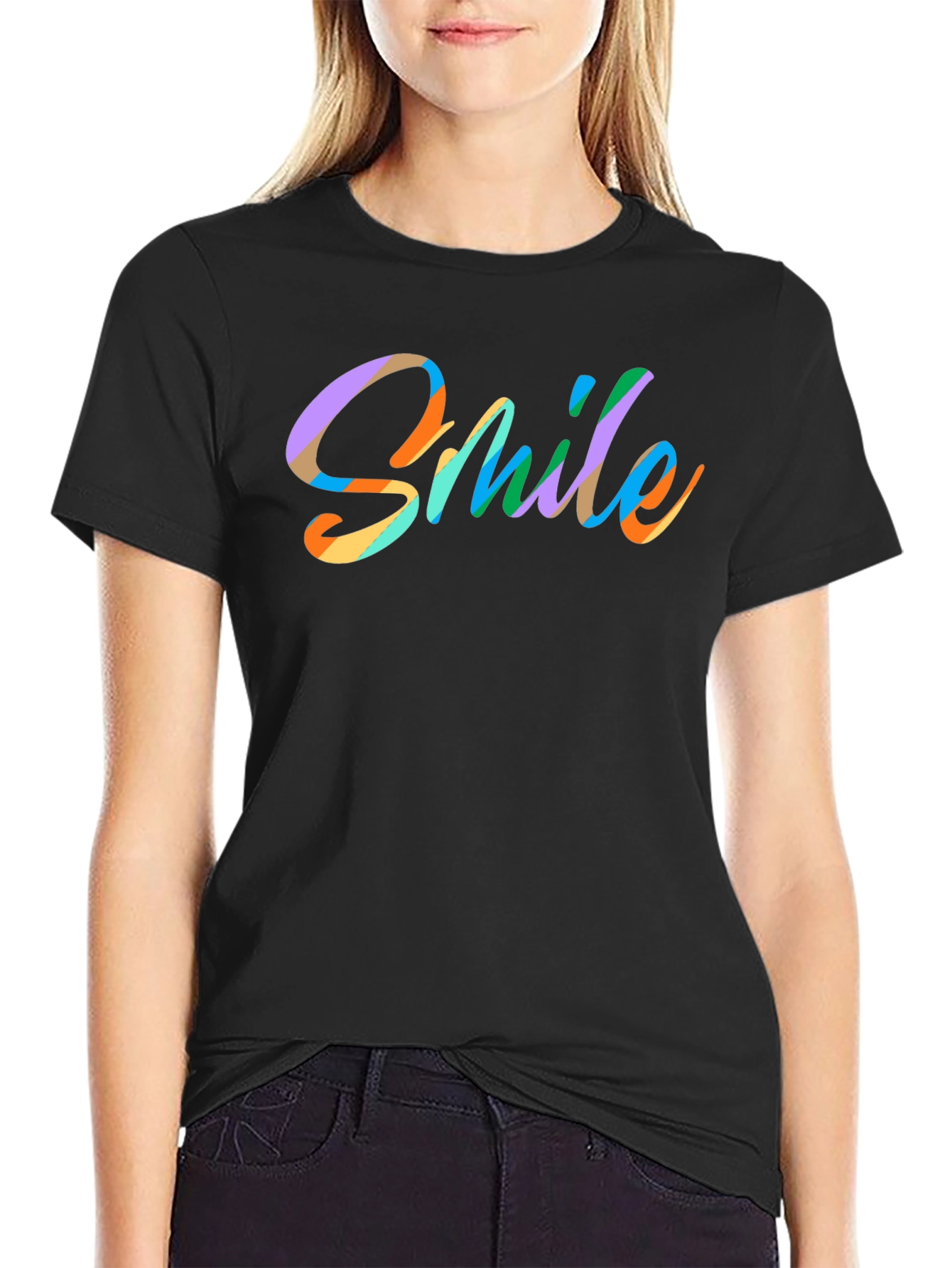 Black Smile Graphic Print Black T-Shirt view 2