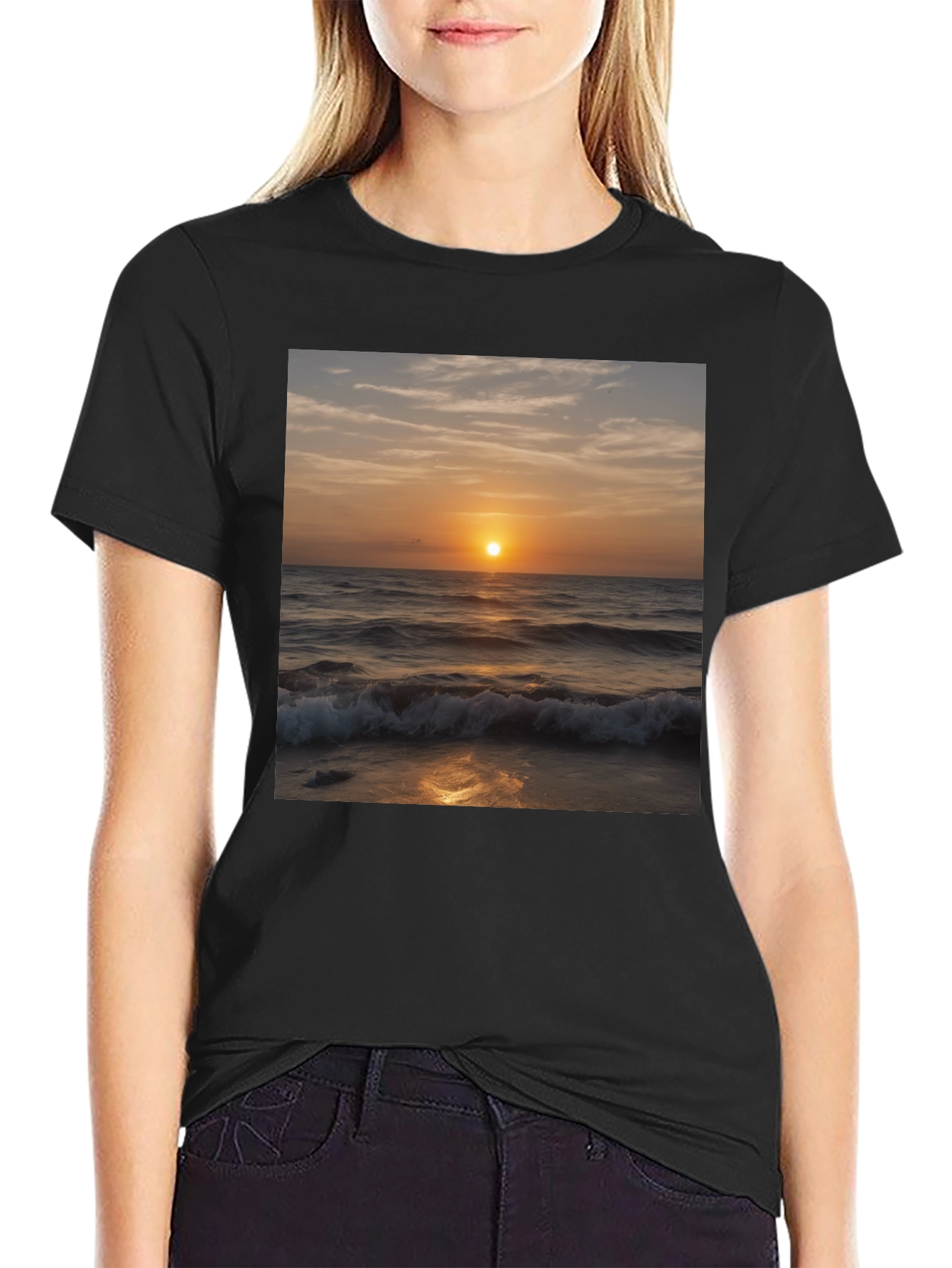 Black Sunset Waves Black T-Shirt view 2