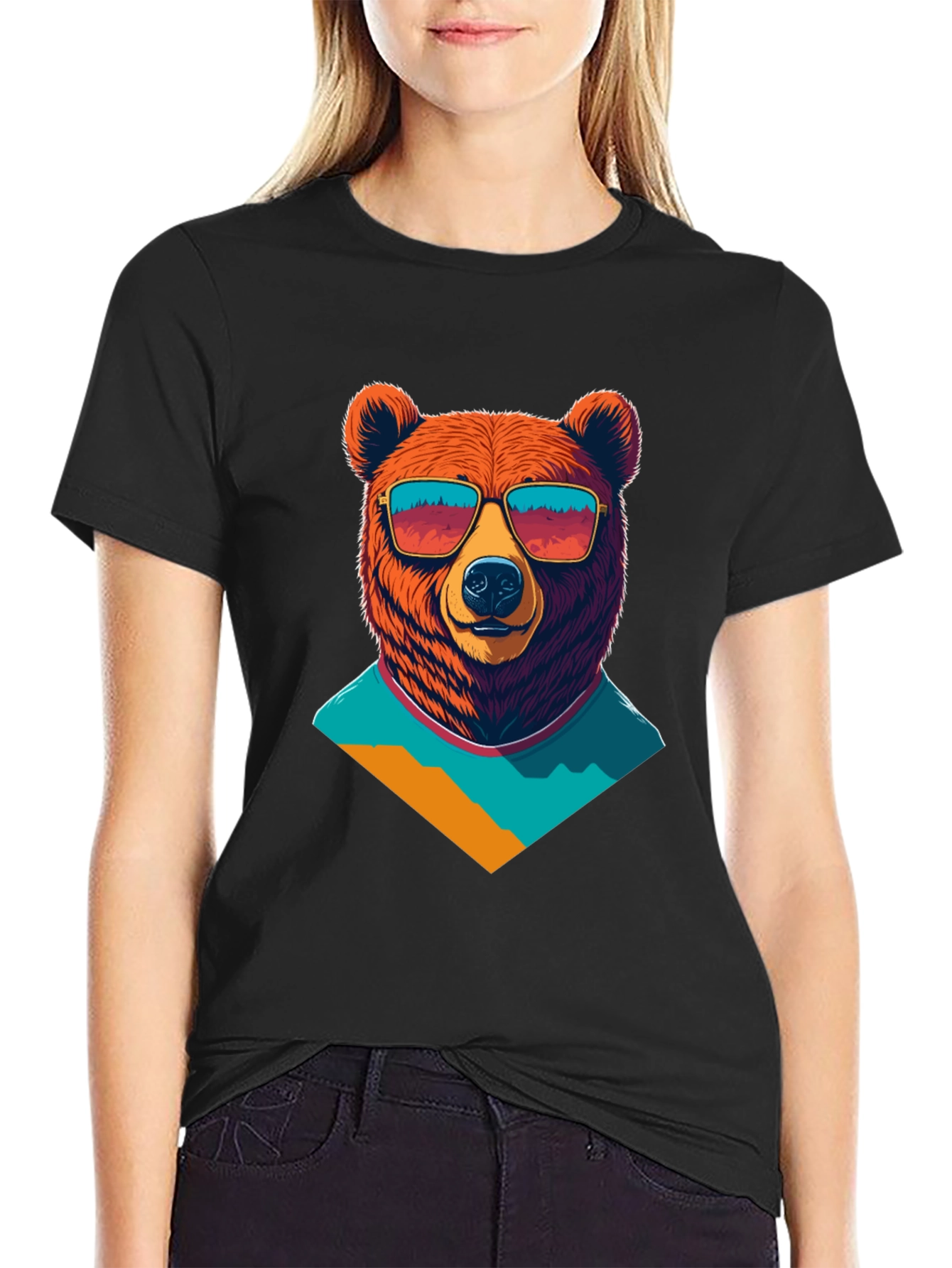 Black Cool Bear Graphic Tee - Black Cotton T-Shirt view 2