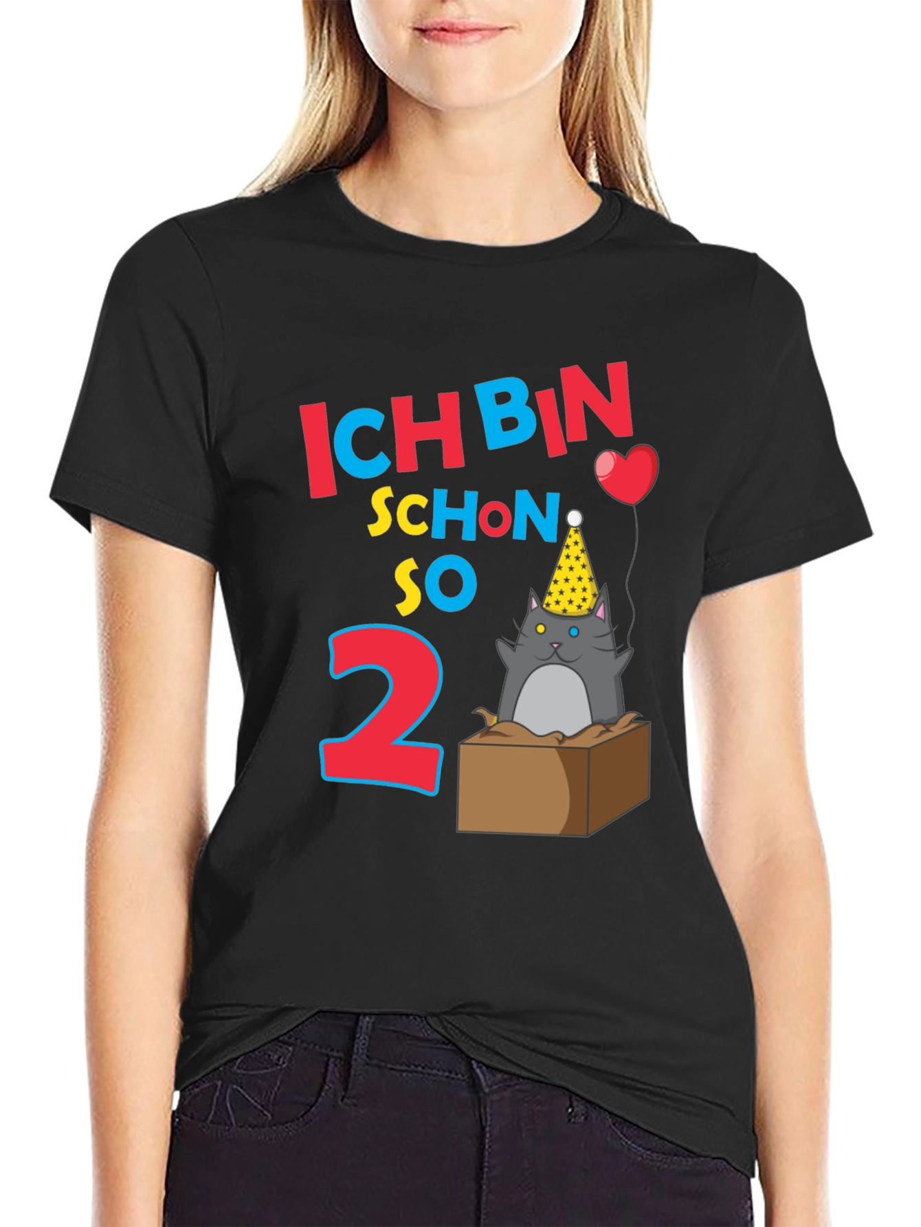Black Ich Bin Schon So 2 Birthday Cat T-Shirt view 2