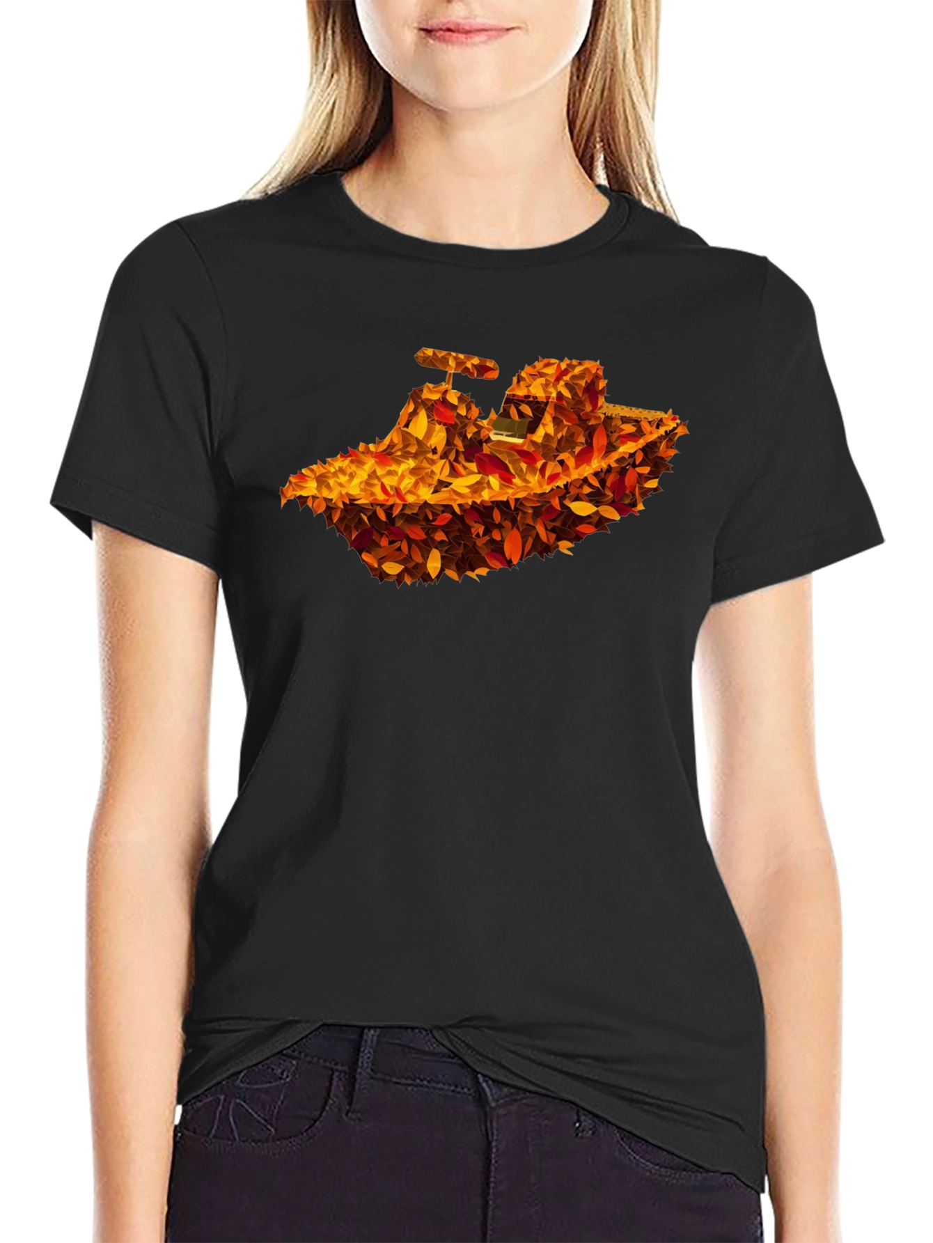 Black Autumn Leaves Tractor Graphic T-Shirt view 2