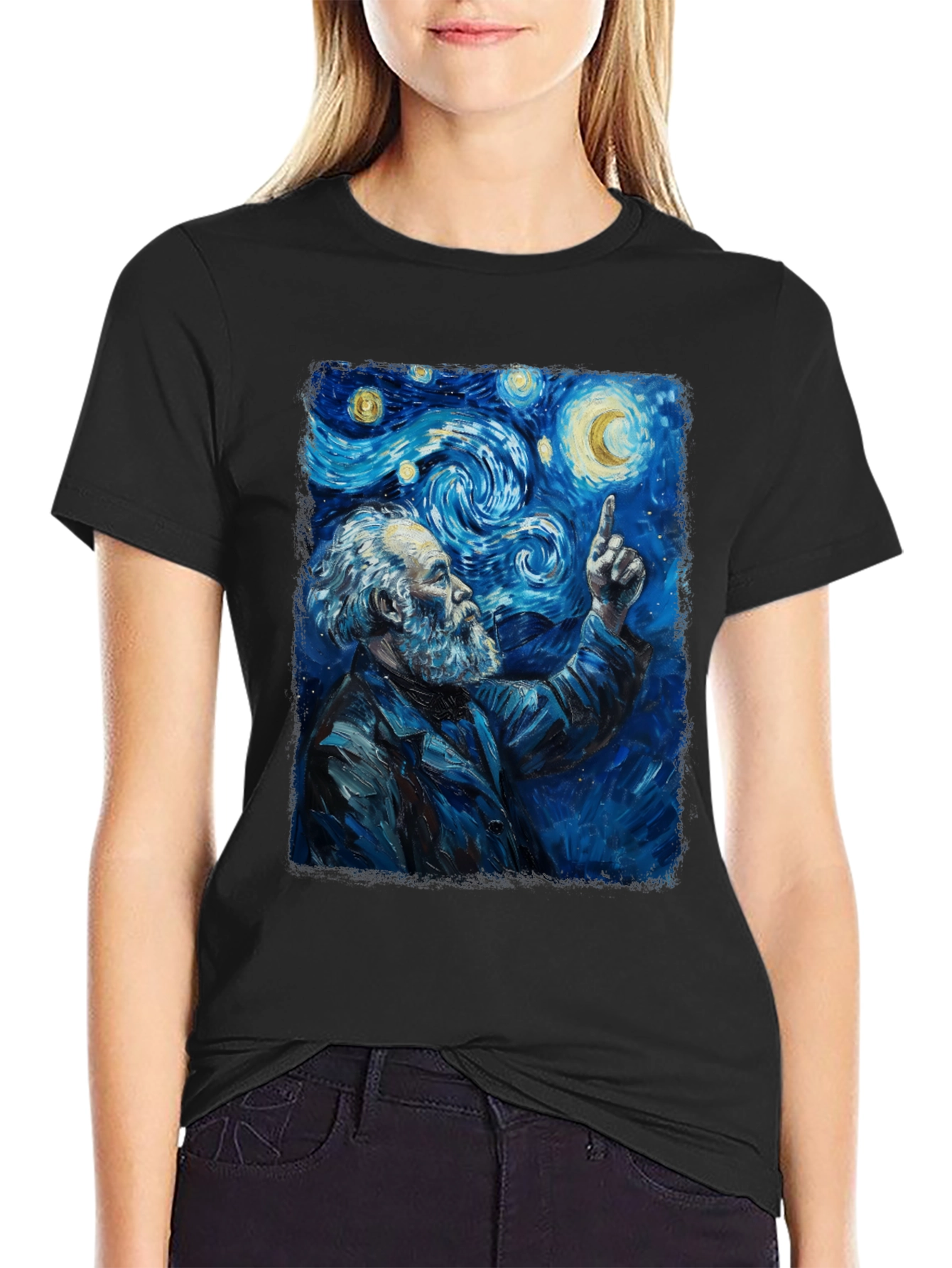 Black Starry Night Philosopher Graphic Tee view 2