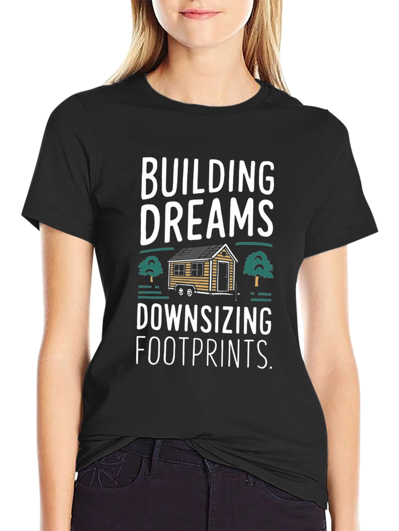 Black Building Dreams Downsizing Footprints Graphic T-Shirt view 2