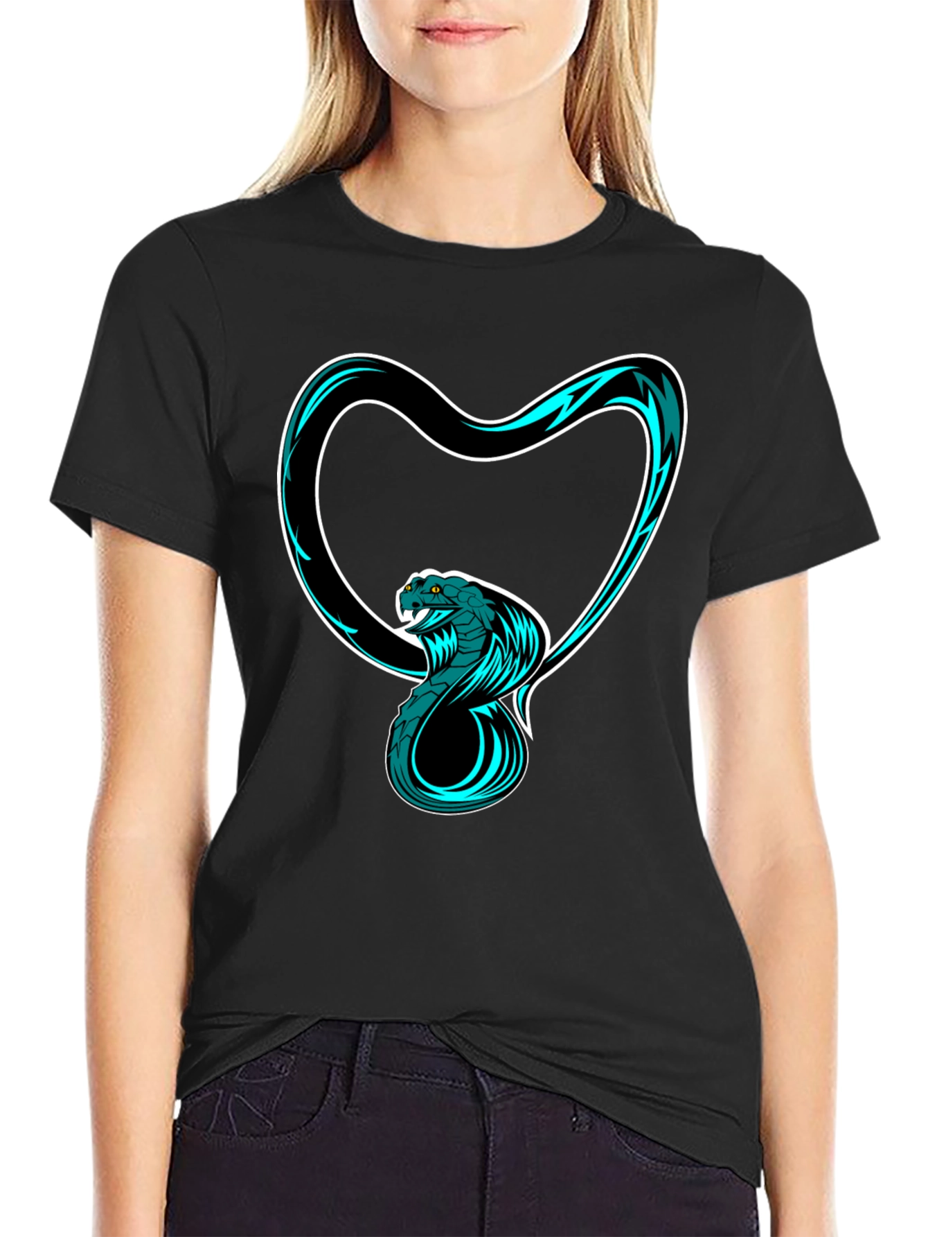 Black Cobra Heart Graphic Tee - Stylish Black T-Shirt view 2