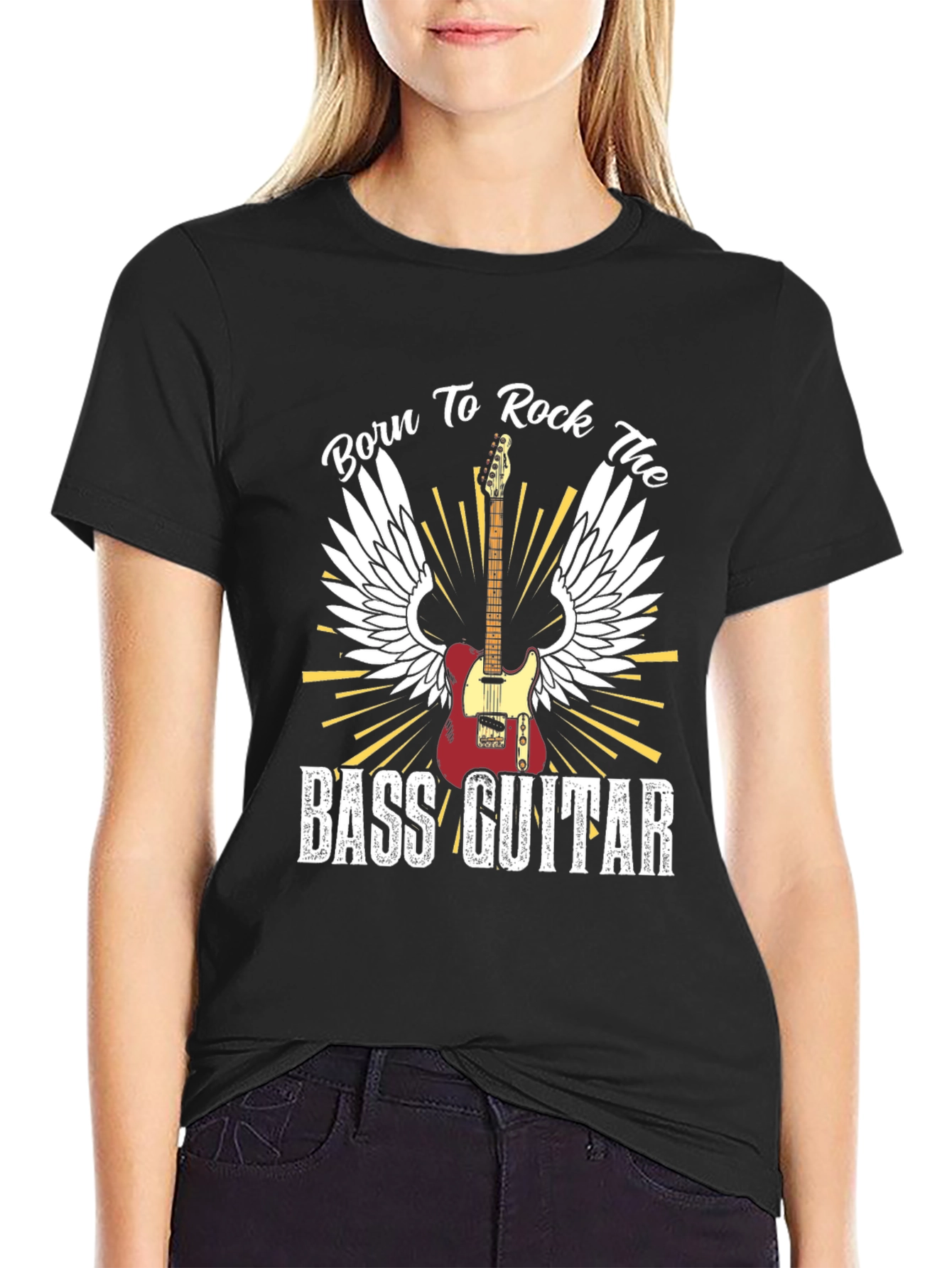 Black Born to Rock the Bass Guitar T-Shirt view 2