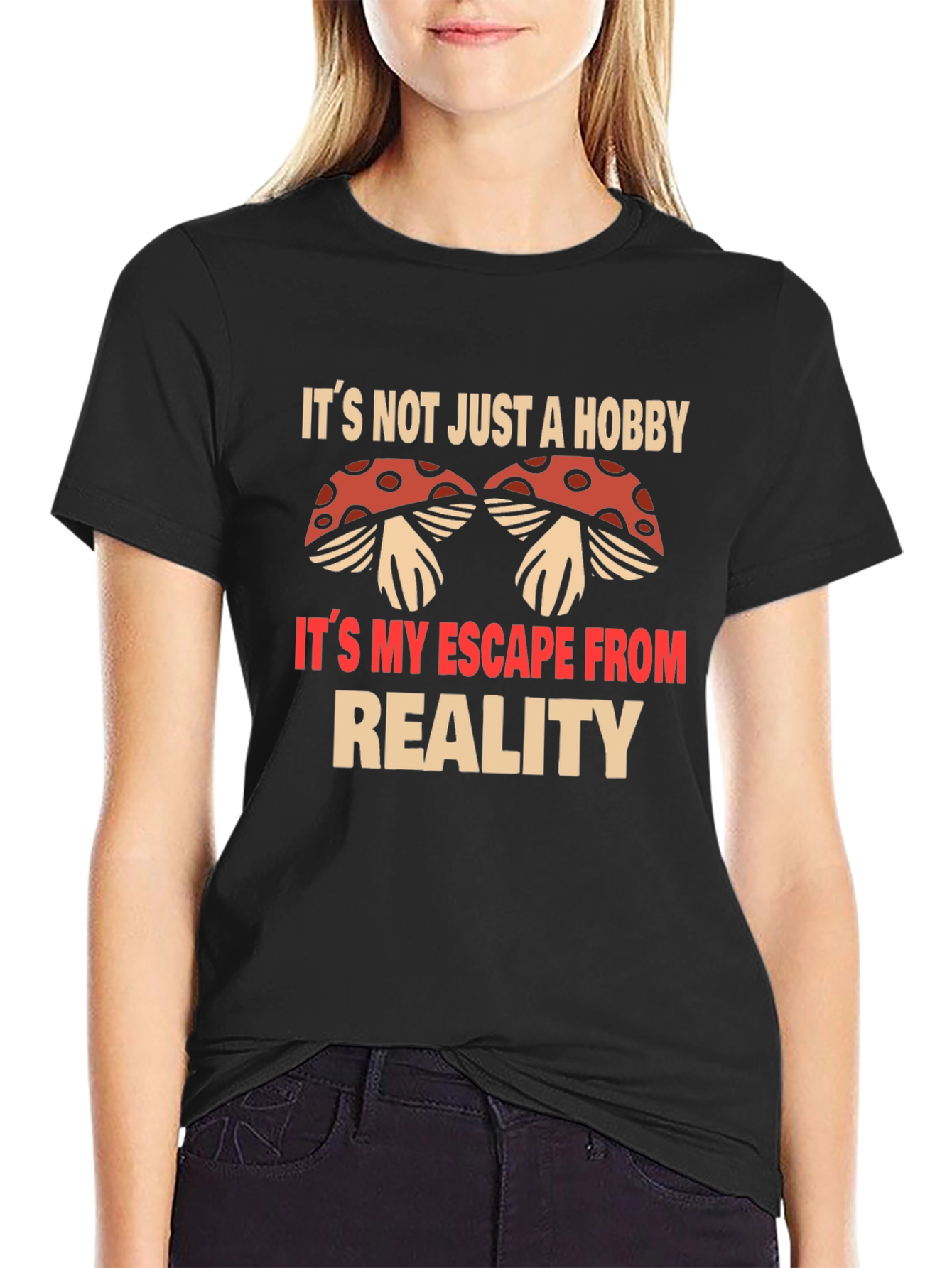 Black Mushroom Lover's Tee - Escape from Reality T-Shirt view 2