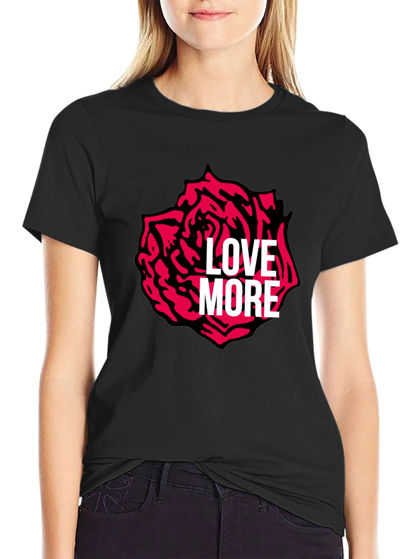 Black Love More Rose Graphic Tee - Stylish Black T-Shirt view 2