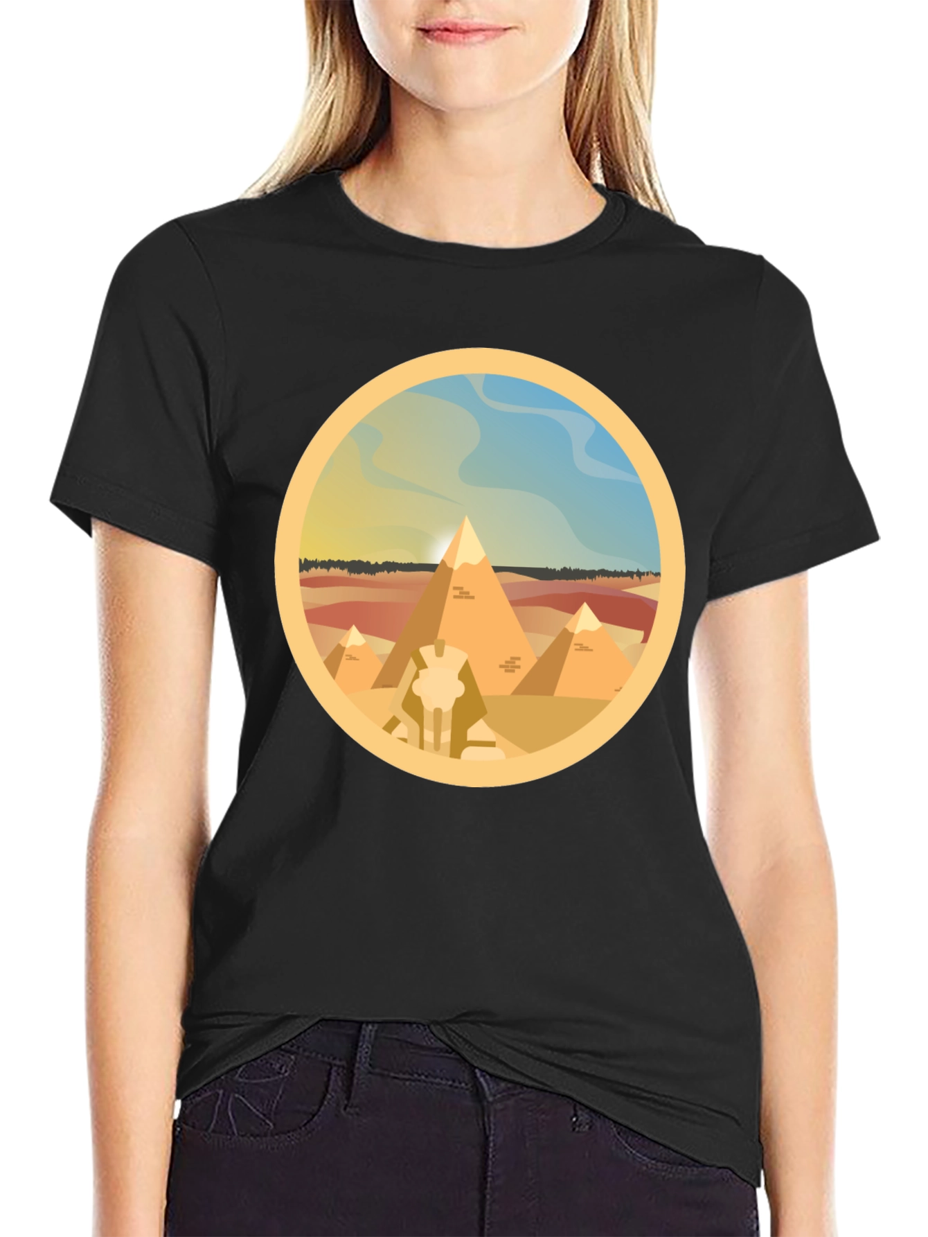 Black Egyptian Pyramids Graphic T-Shirt - Black Cotton Tee view 2