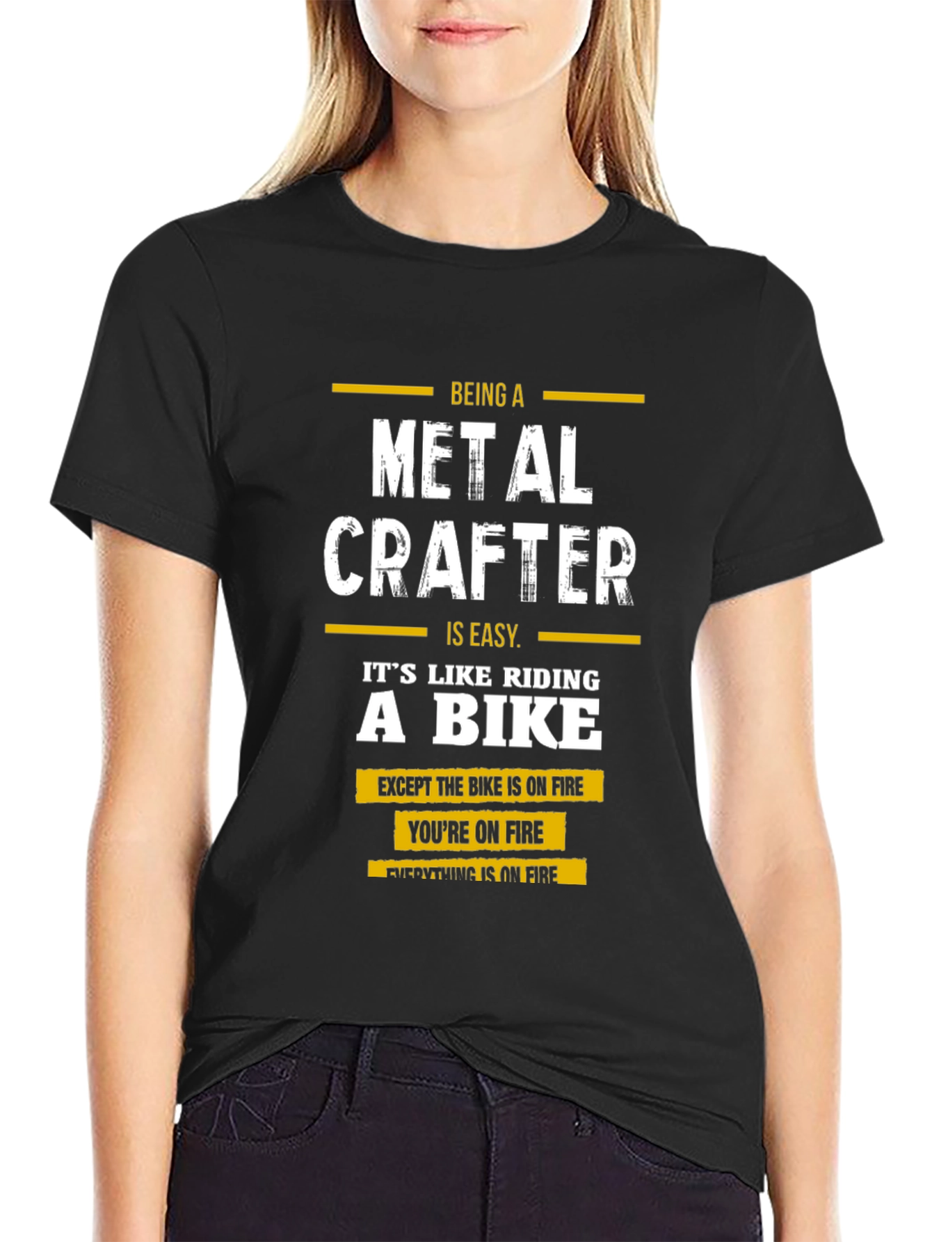 Black Metal Crafter T-Shirt: Riding a Bike on Fire! view 2