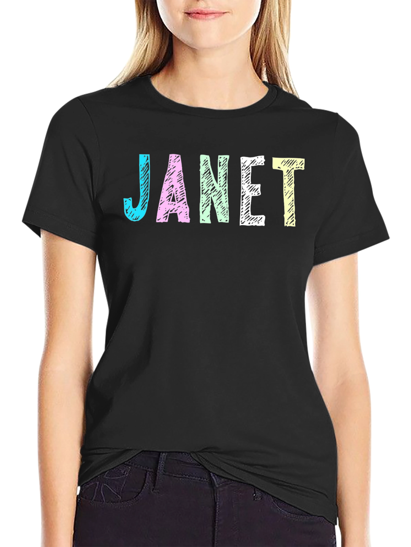 Black Janet Graphic T-Shirt - Black Crew Neck Tee view 2