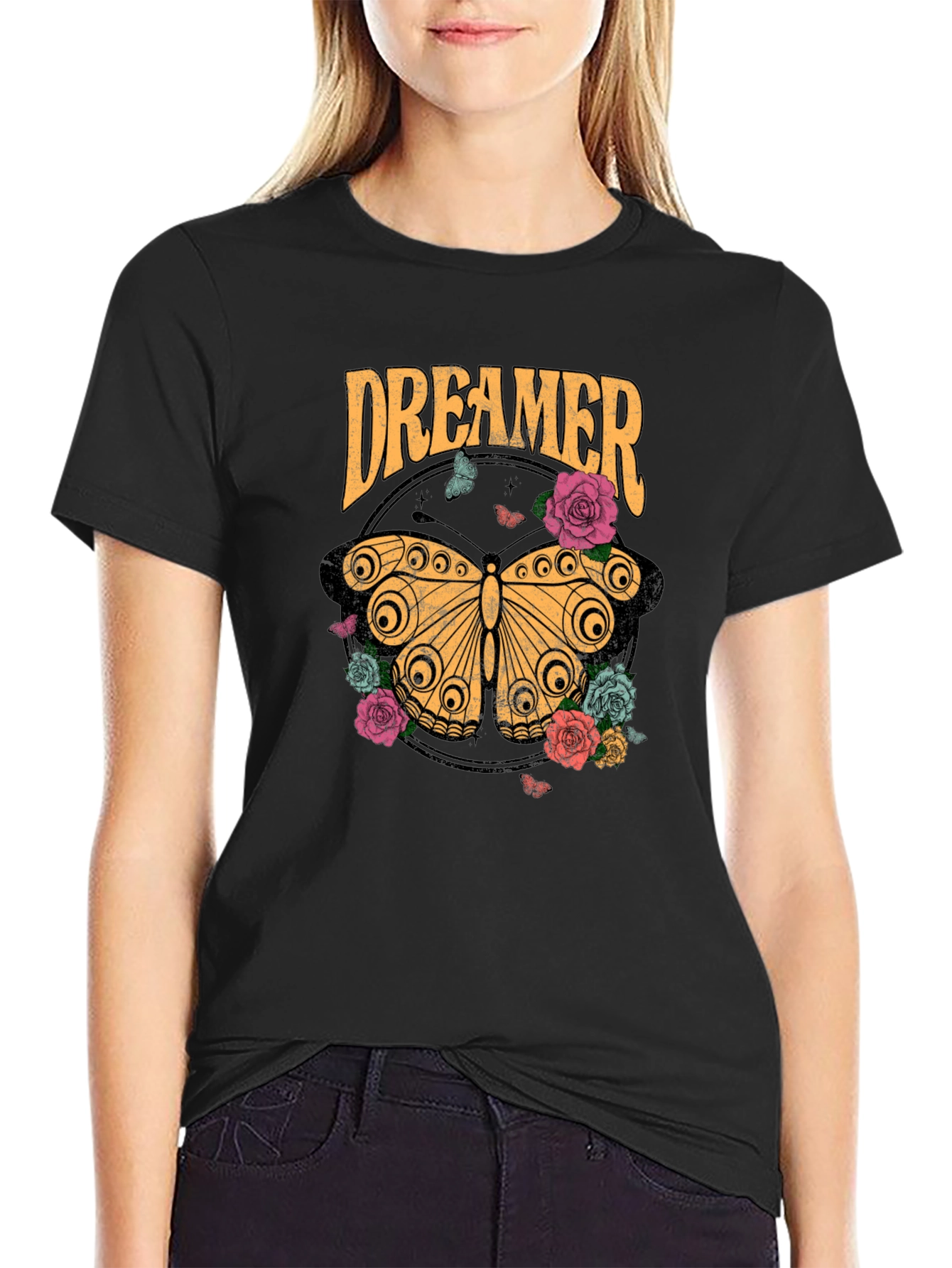 Black Dreamer Butterfly Graphic T-Shirt view 2