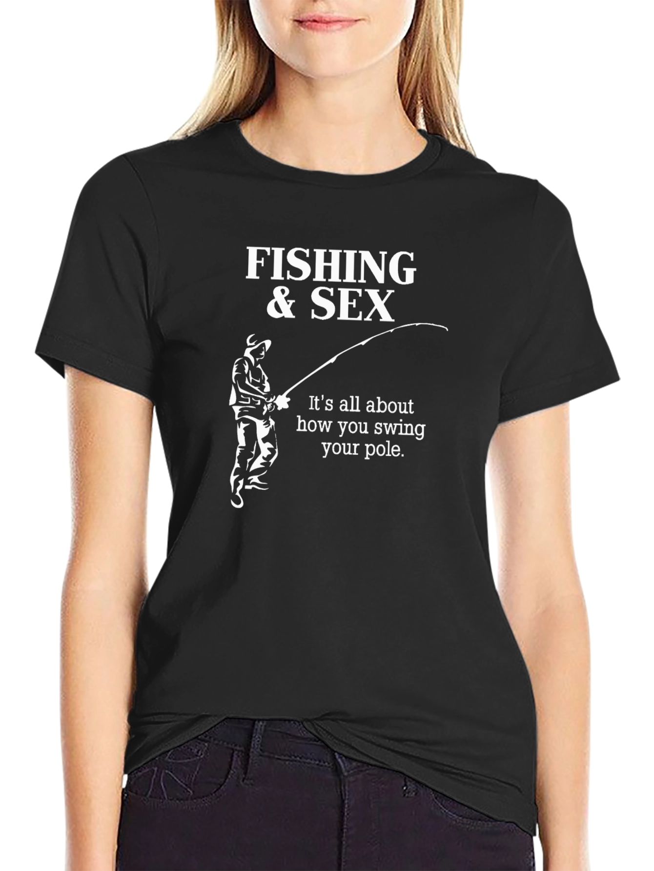 Black Fishing & Sex T-Shirt - Funny Angler Humor Tee view 2