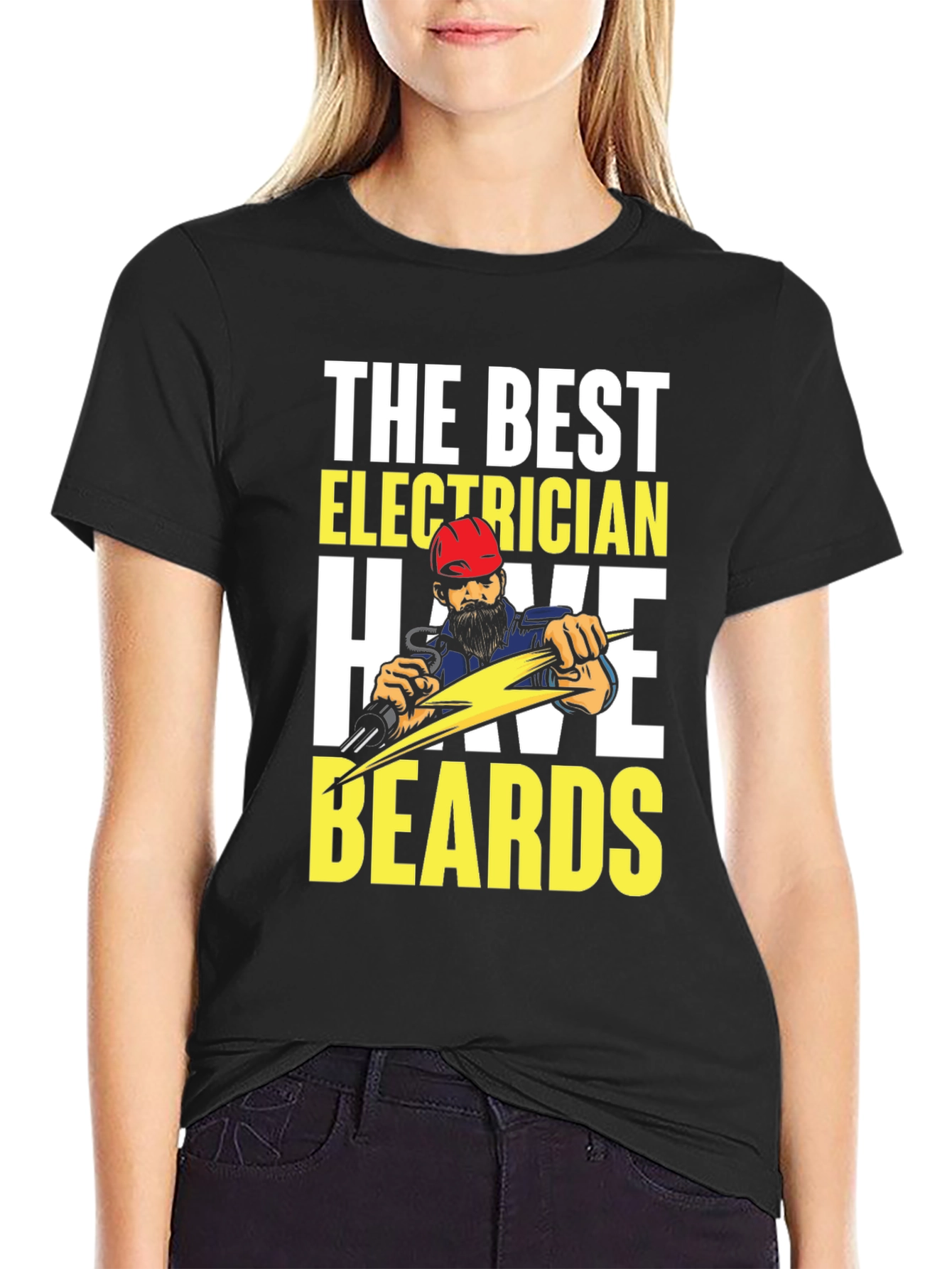 Black Bearded Electrician T-Shirt - Funny Electrician Gift view 2