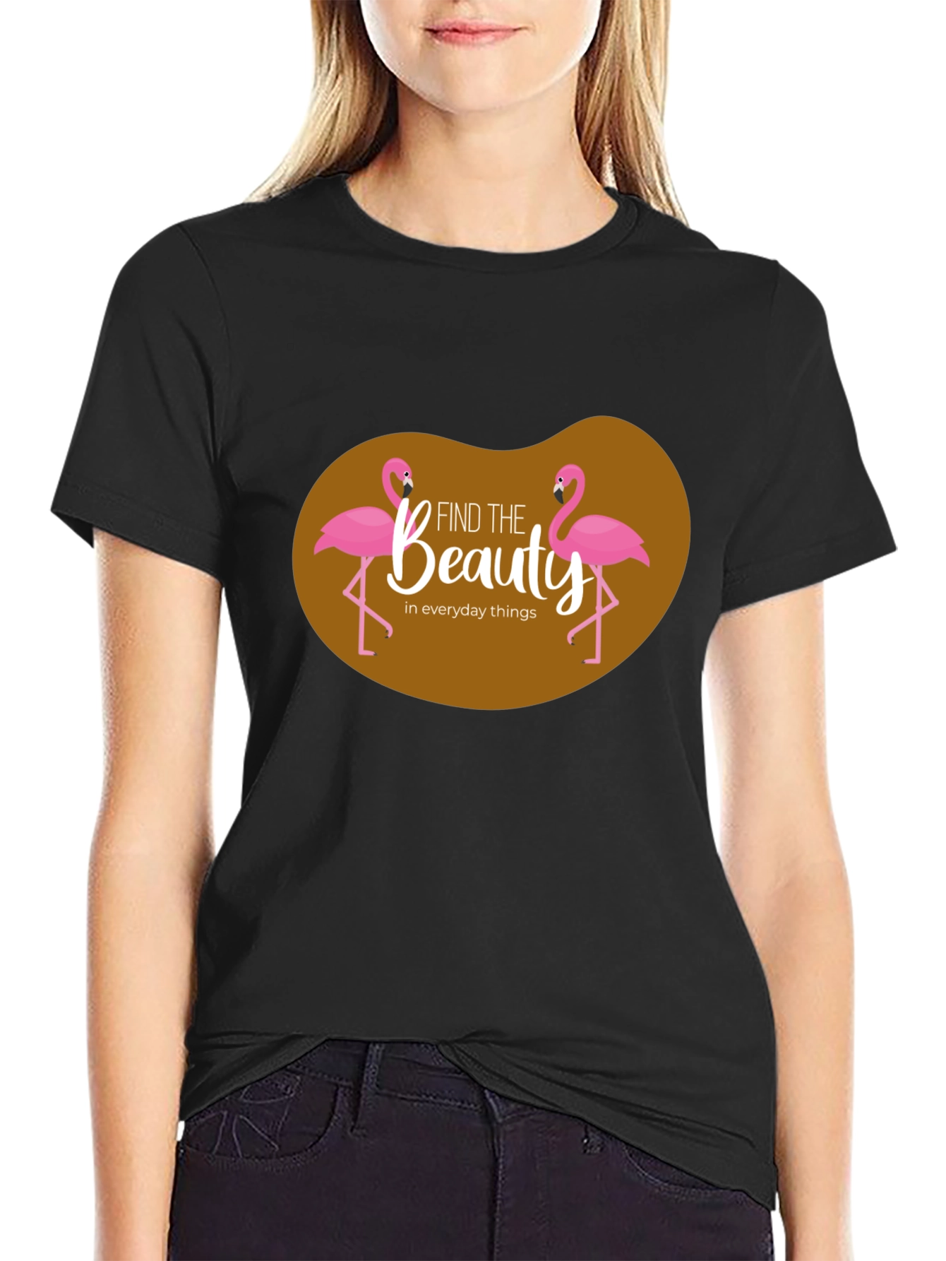 Black Find Beauty Flamingo Graphic T-Shirt view 2