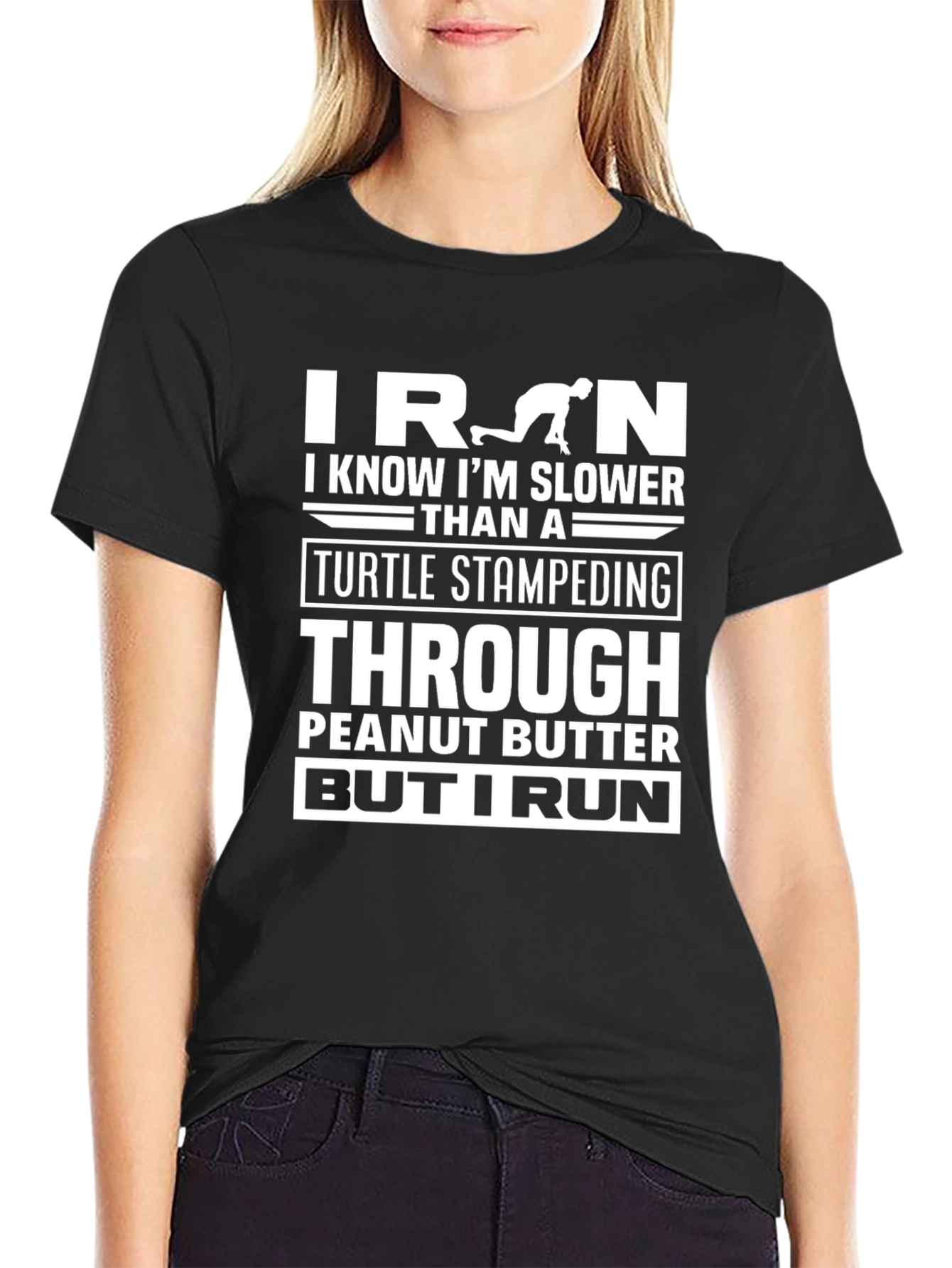 Black Funny Iron Run T-Shirt: Slower Than a Turtle view 2