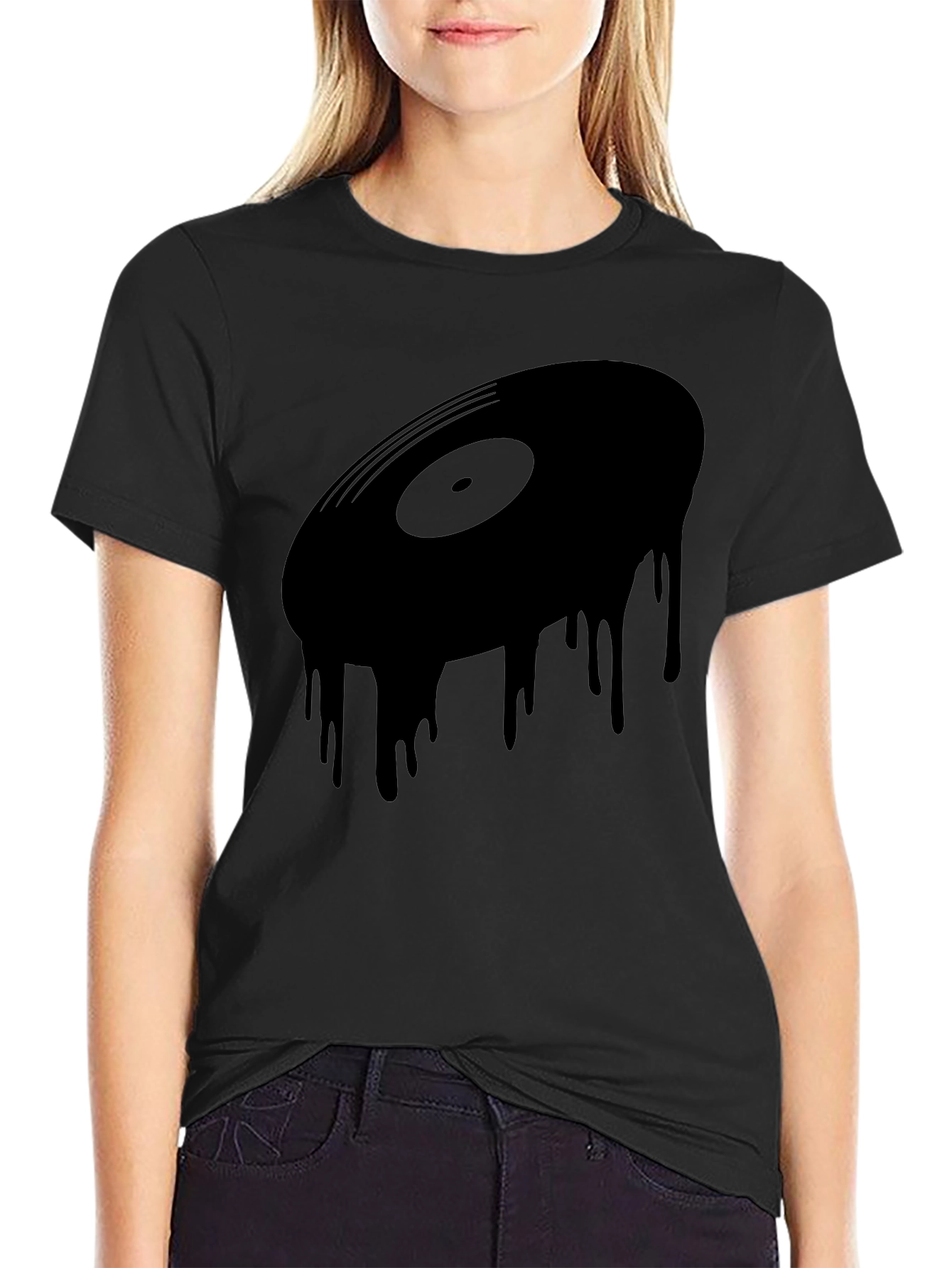 Black Dripping Vinyl Record Graphic Tee - Black view 2