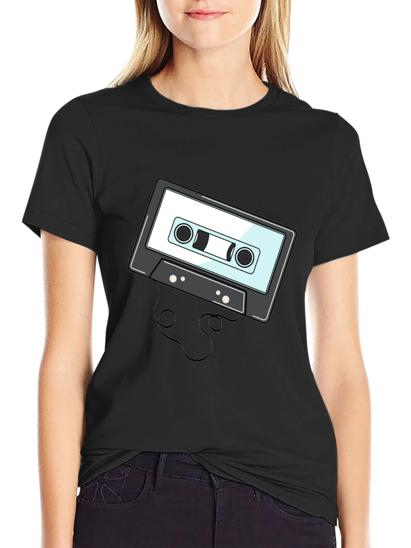 Black Retro Cassette Tape Graphic T-Shirt view 2