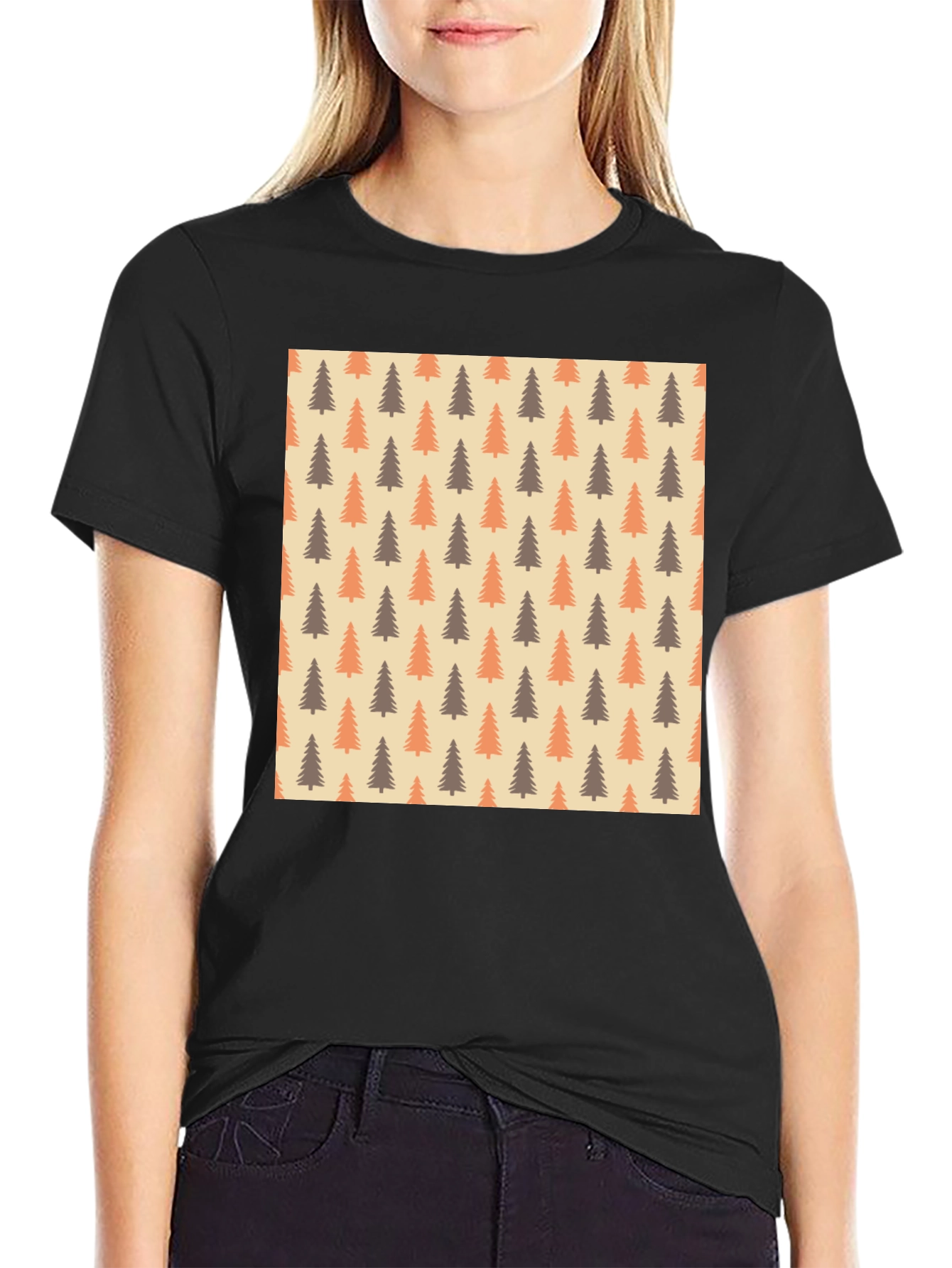 Black Retro Pine Tree Pattern Tee view 2