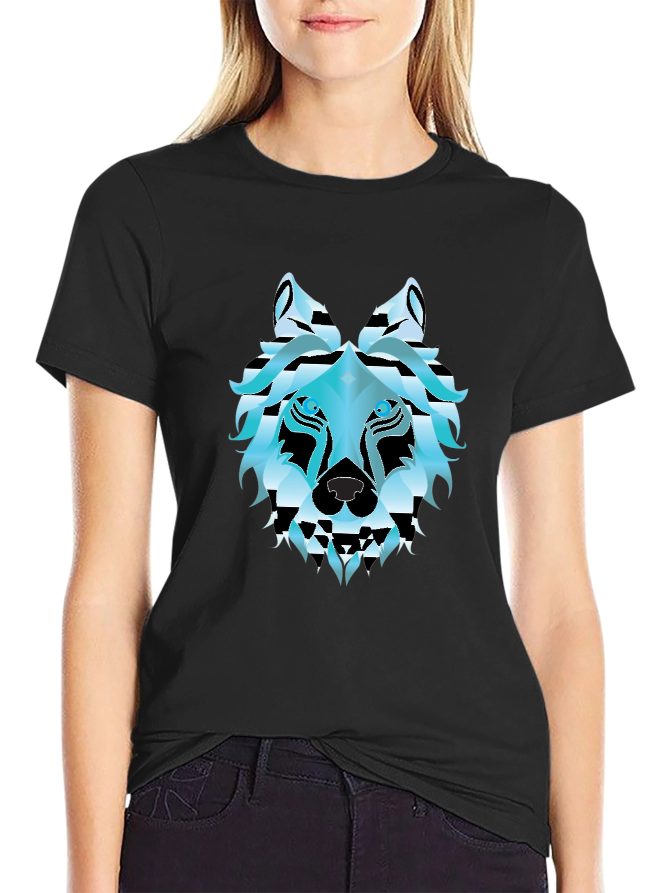 Black Cool Wolf Graphic T-Shirt - Black view 2
