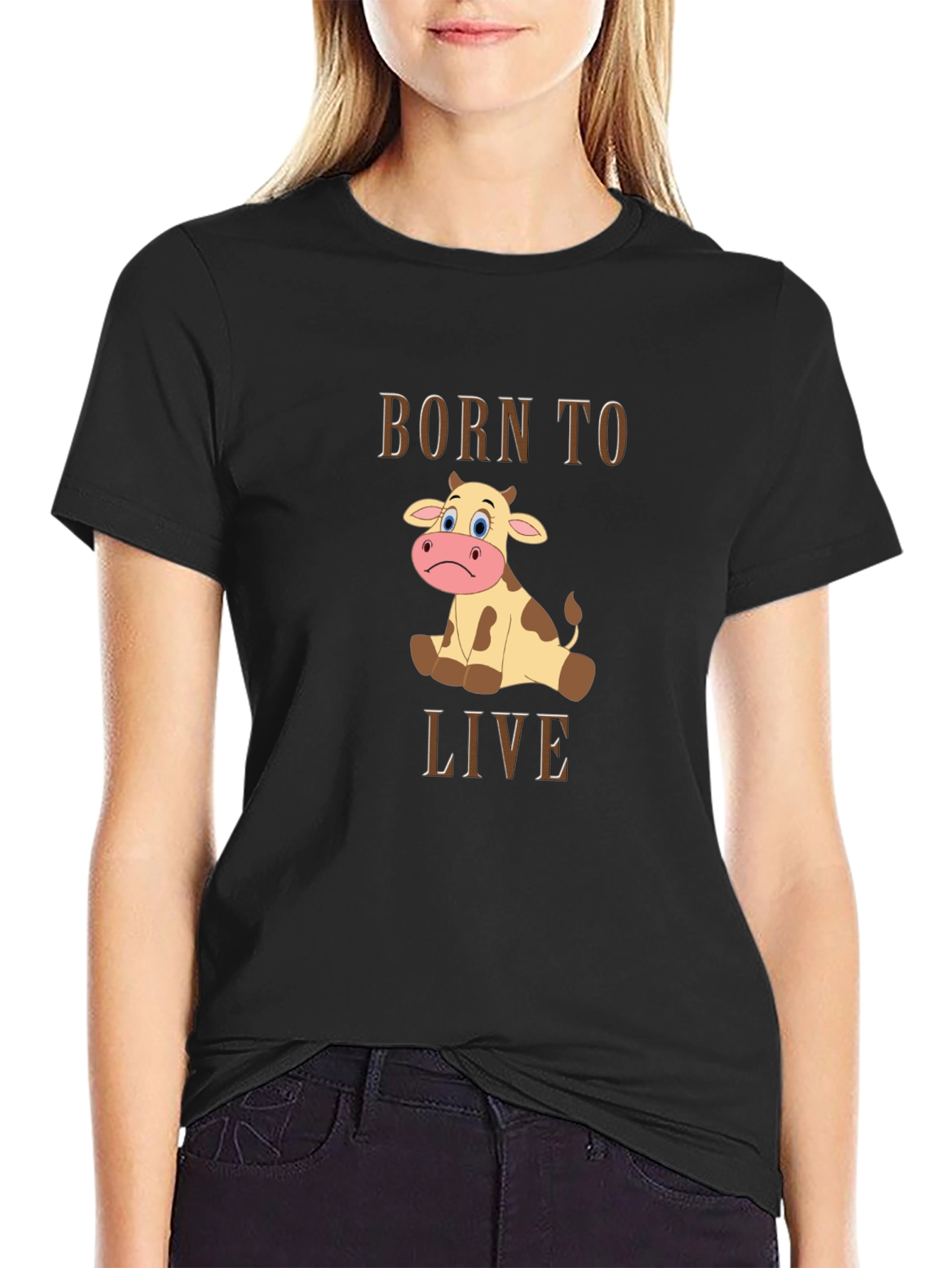 Black Born to Live Cow Graphic T-Shirt view 2
