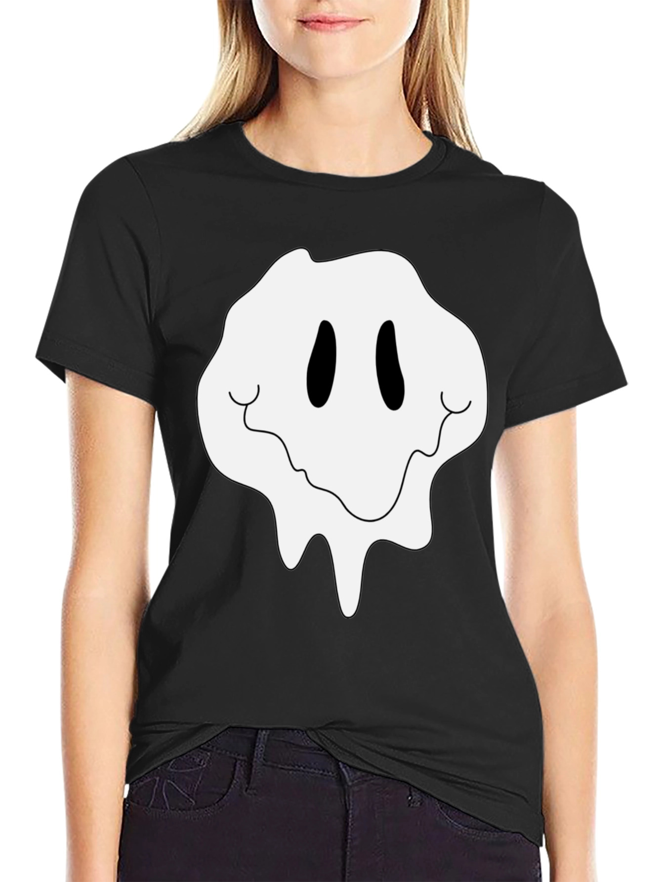 Black Melting Smiley Face Graphic Tee view 2