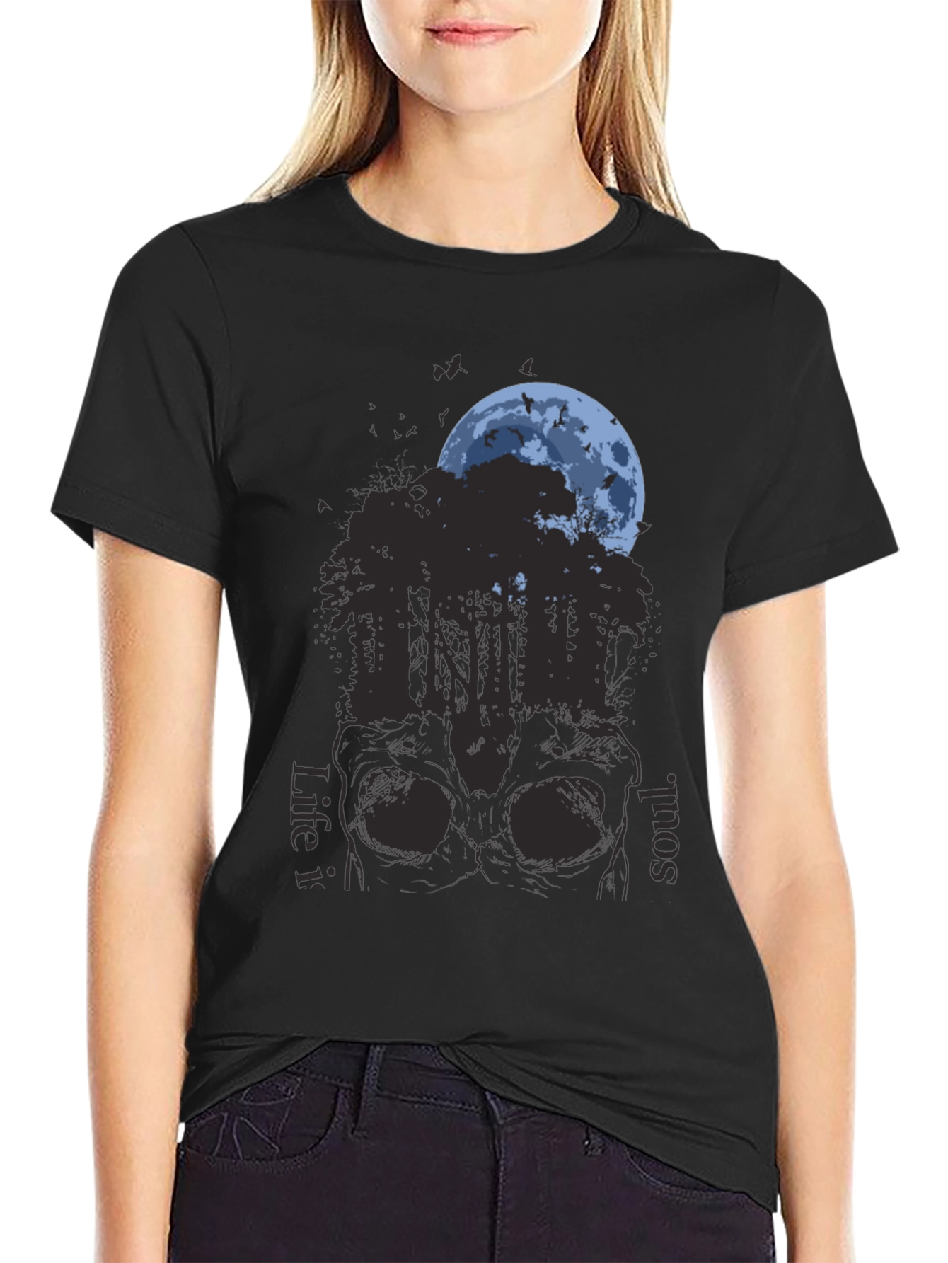Black Skull Forest Moon Graphic T-Shirt view 2