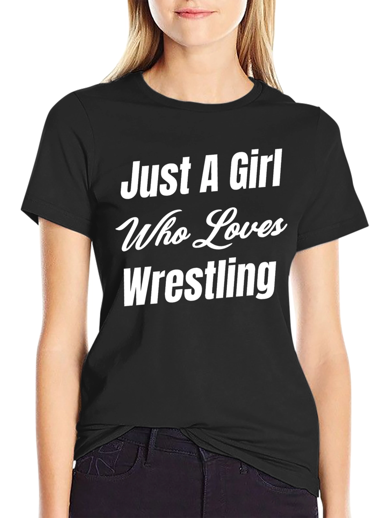 Black Just A Girl Who Loves Wrestling T-Shirt view 2
