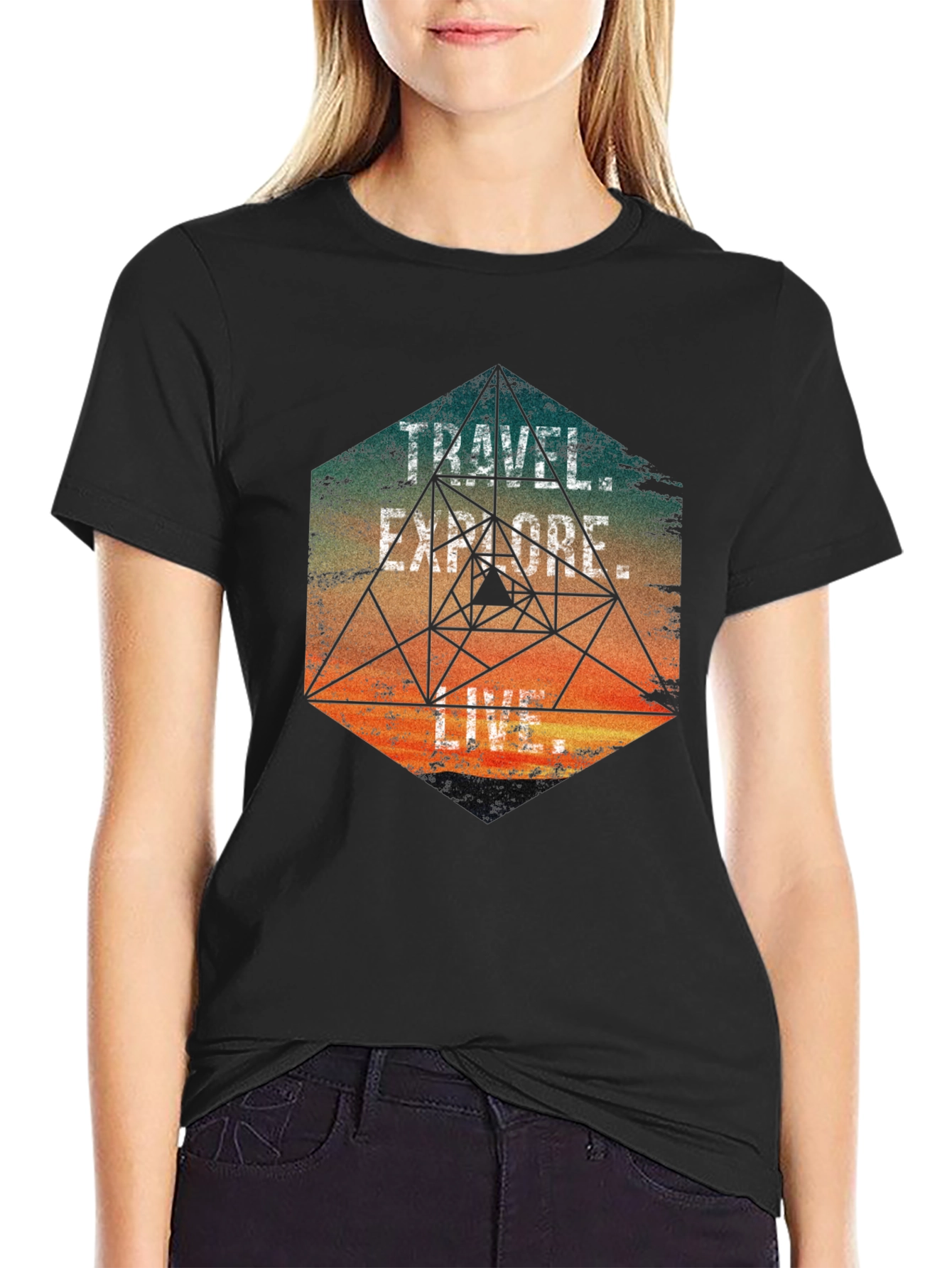 Black Travel Explore Live Men's Graphic T-Shirt view 2