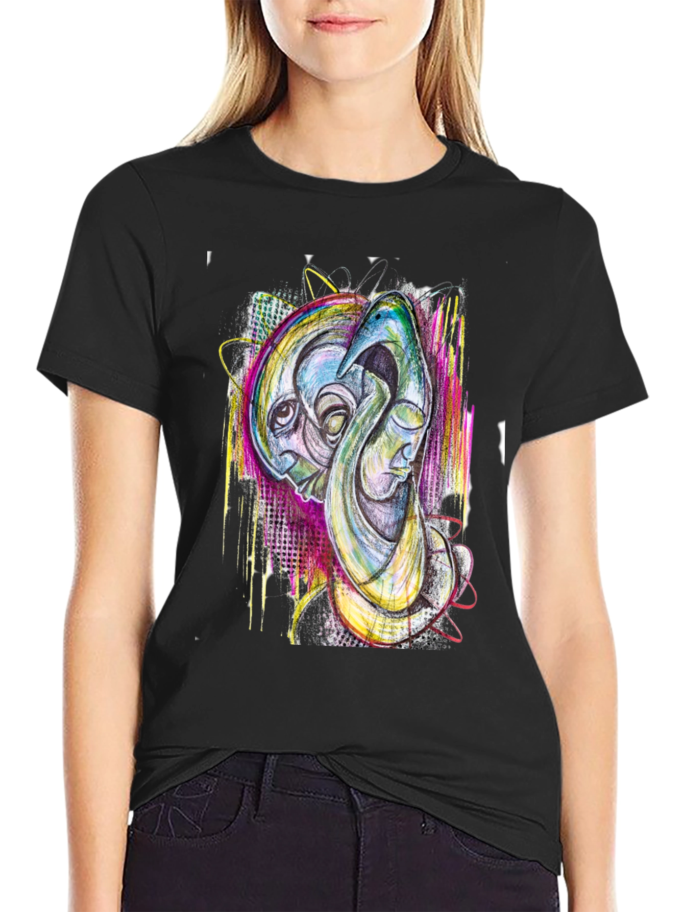Black Abstract Art Print Black T-Shirt view 2