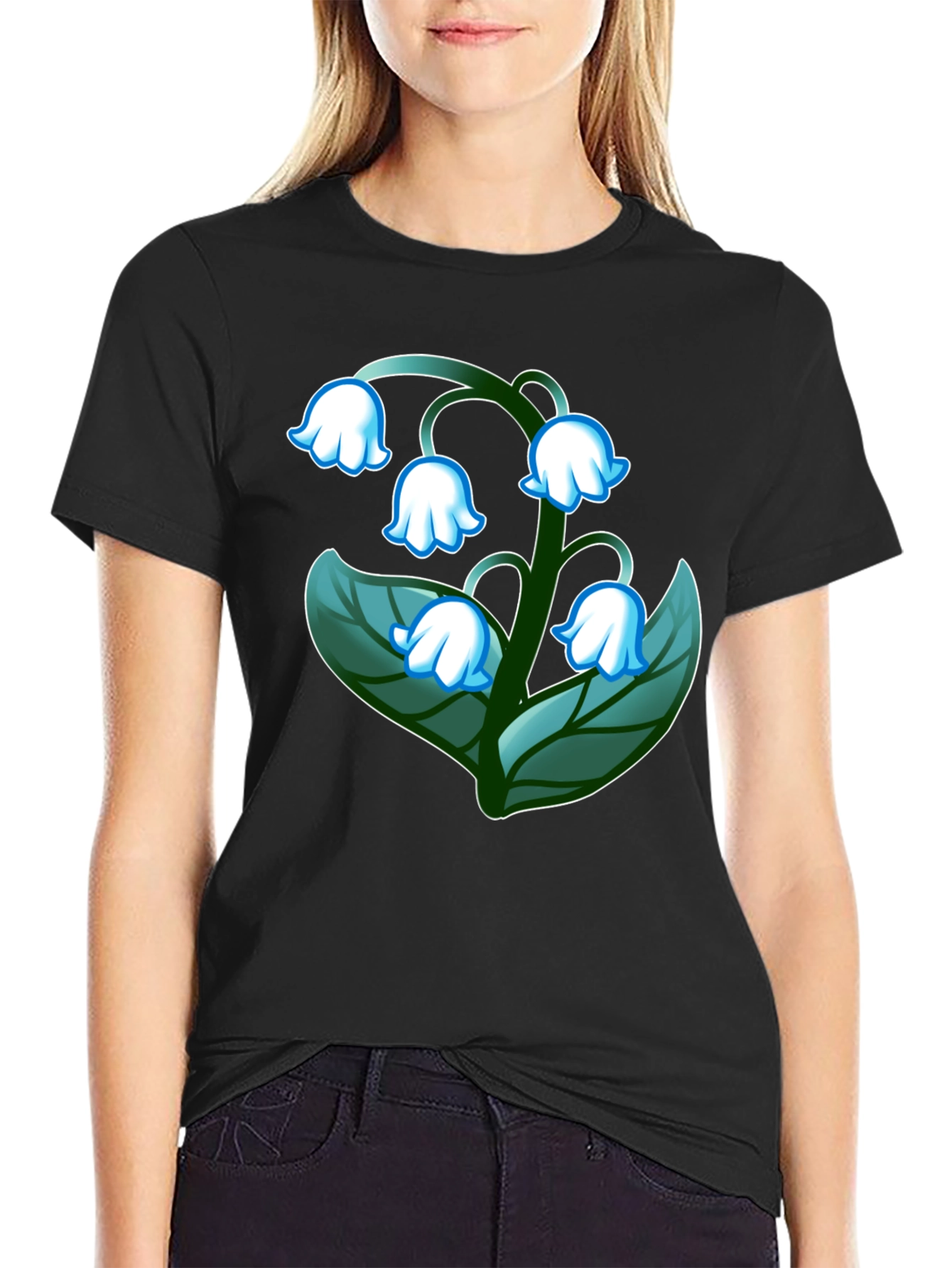Black Lily of the Valley Graphic Tee - Black Cotton Blend view 2
