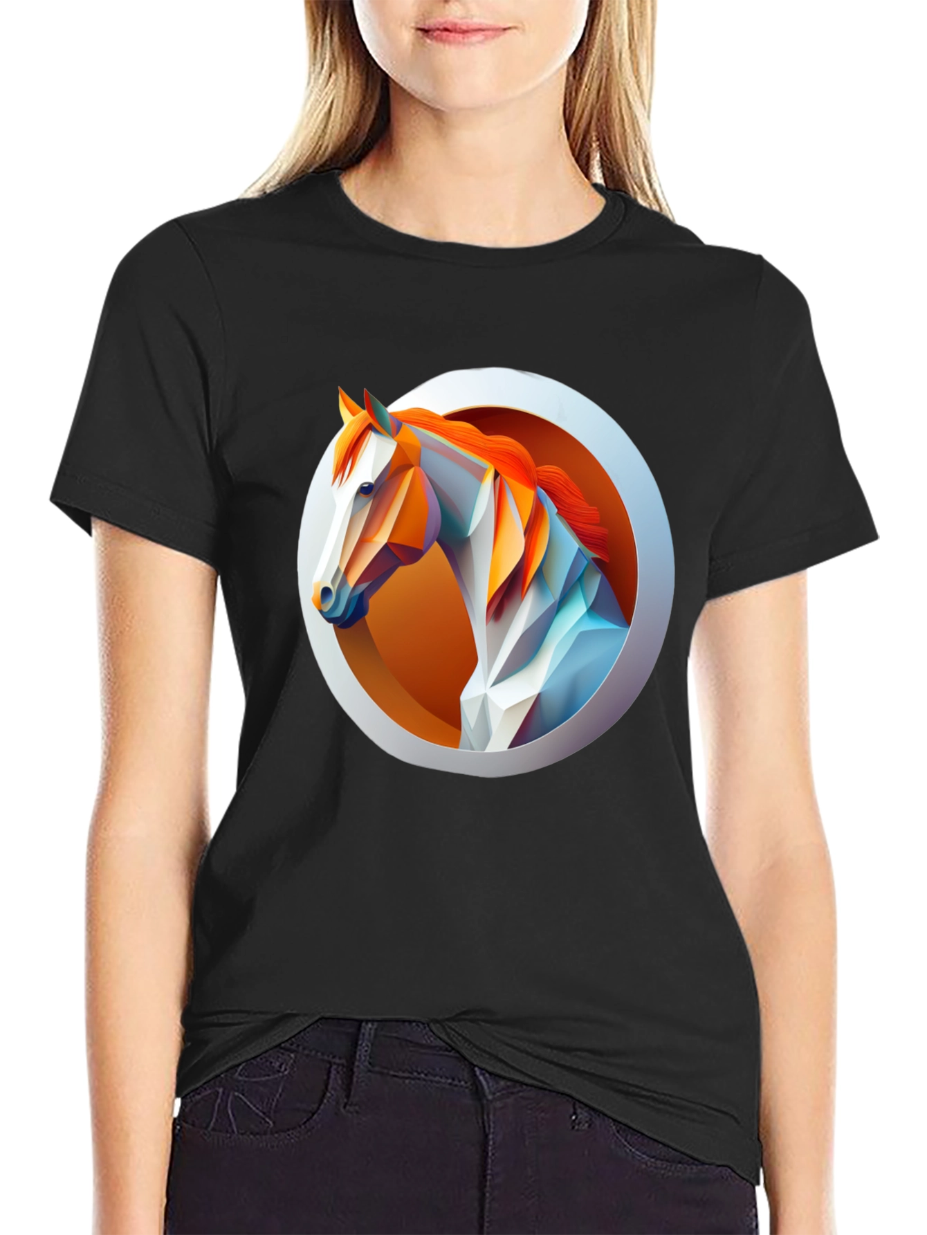 Black Geometric Horse Graphic Tee - Men's Black T-Shirt view 2