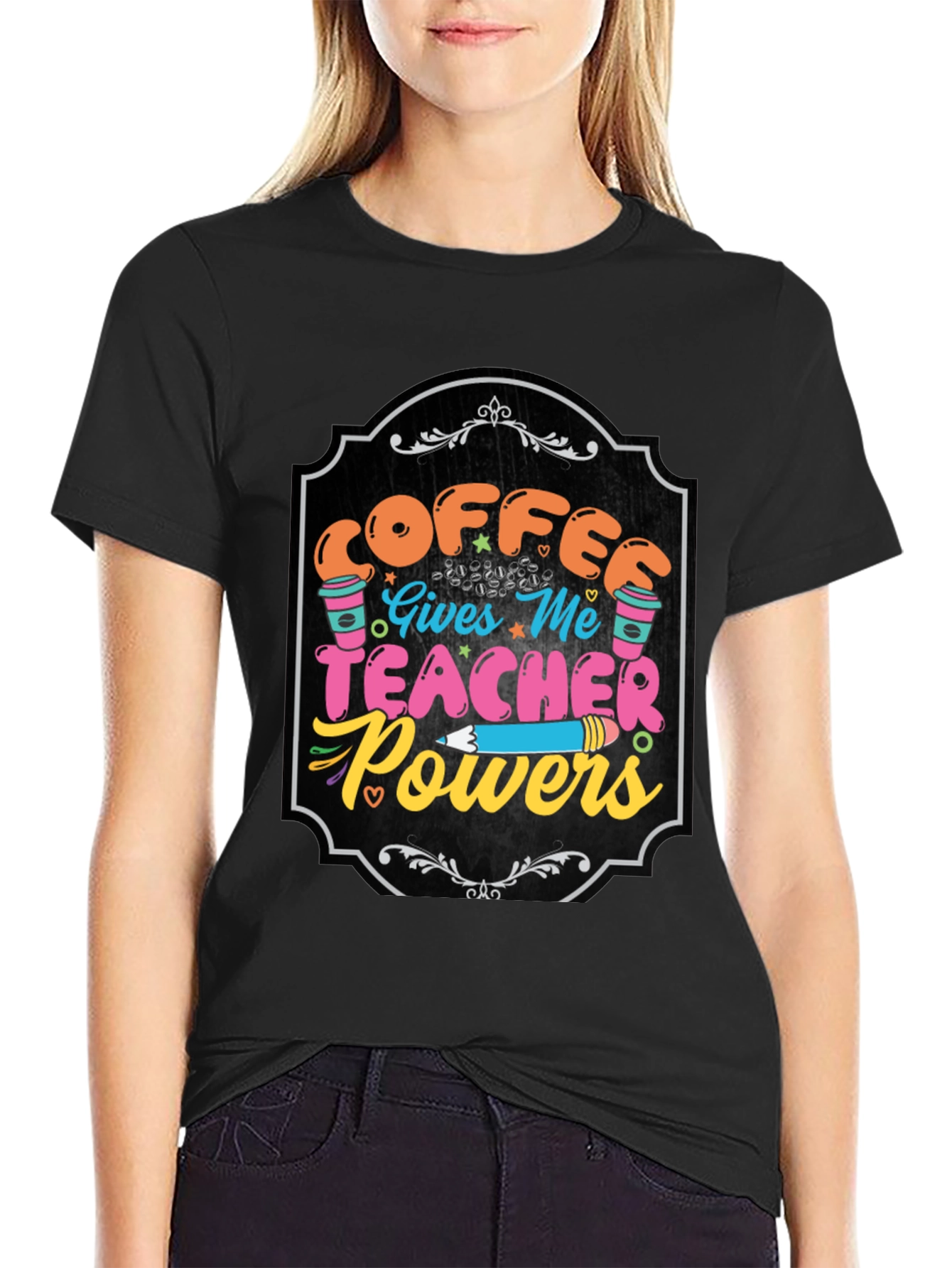 Black Coffee Gives Me Teacher Powers Graphic Tee view 2