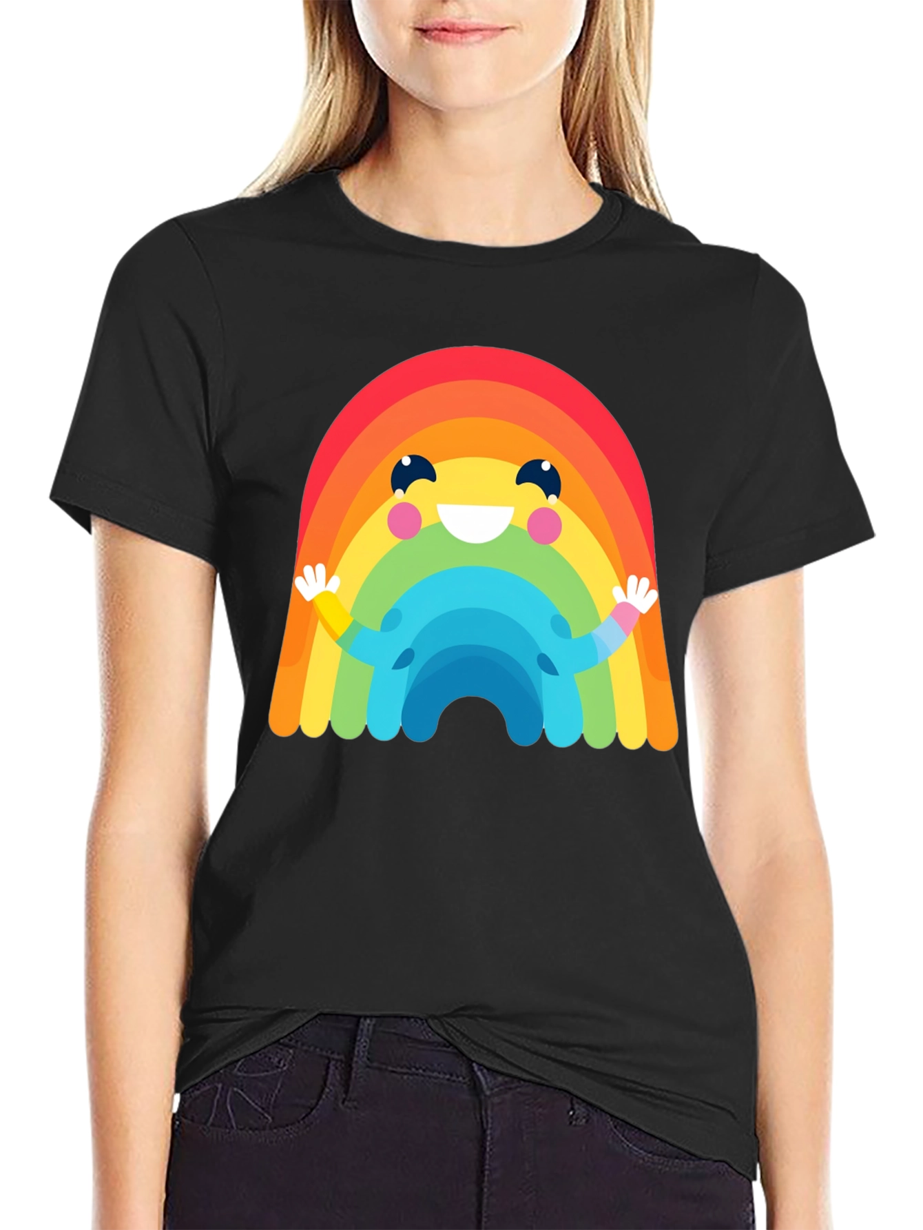 Black Rainbow Character Graphic Black T-Shirt view 2