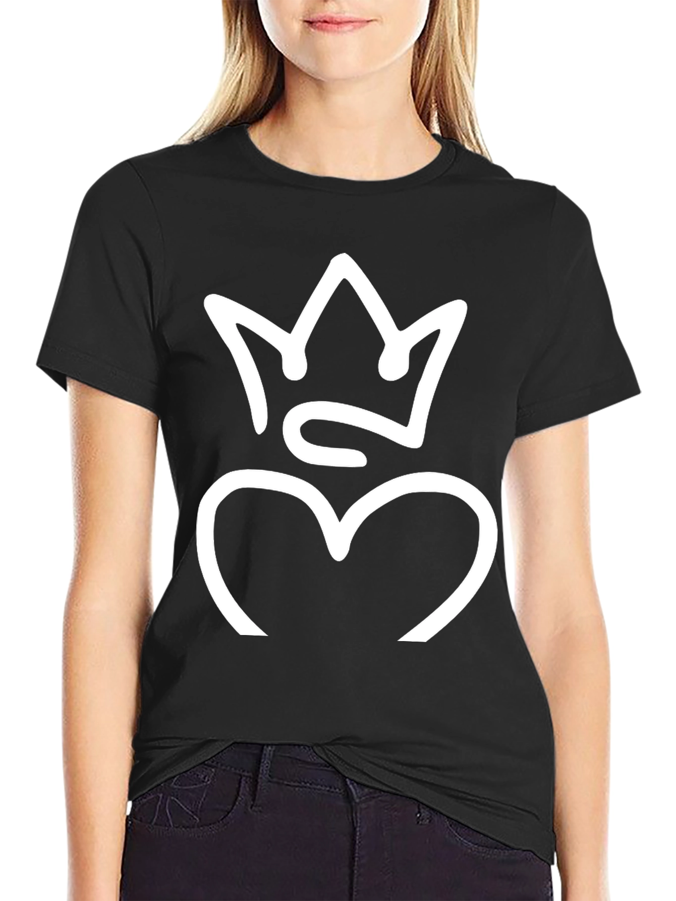 Black Crown Heart Graphic Tee - Black Cotton Blend view 2
