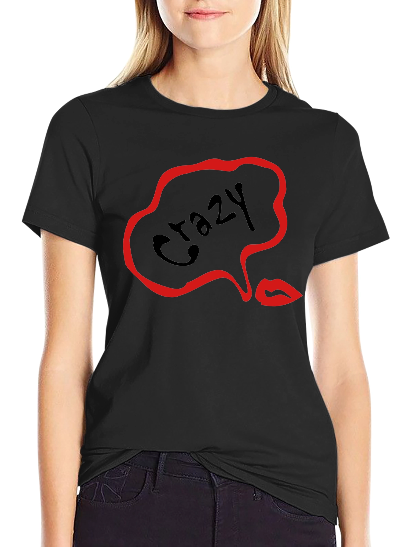 Black Crazy Lips Graphic Black T-Shirt view 2