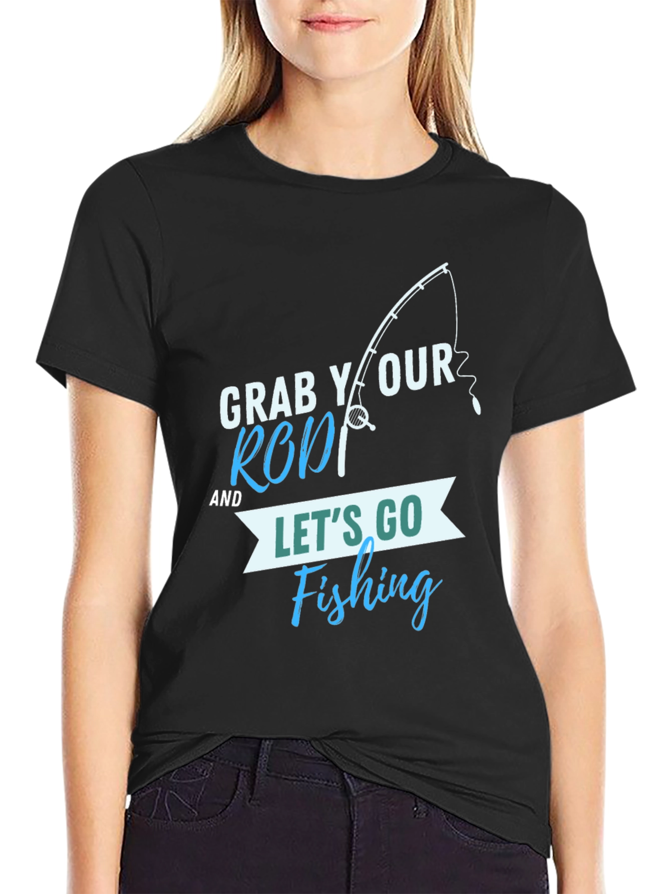 Black Fishing T-Shirt: Grab Your Rod & Let's Go! view 2